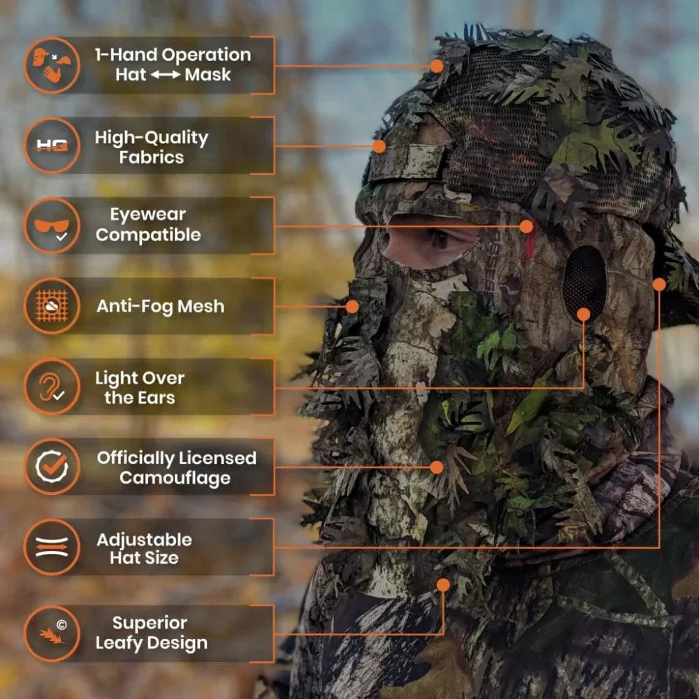 2-in-1 REAR Leafy Face Mask and Camo Hat (Fitted) - Image 3