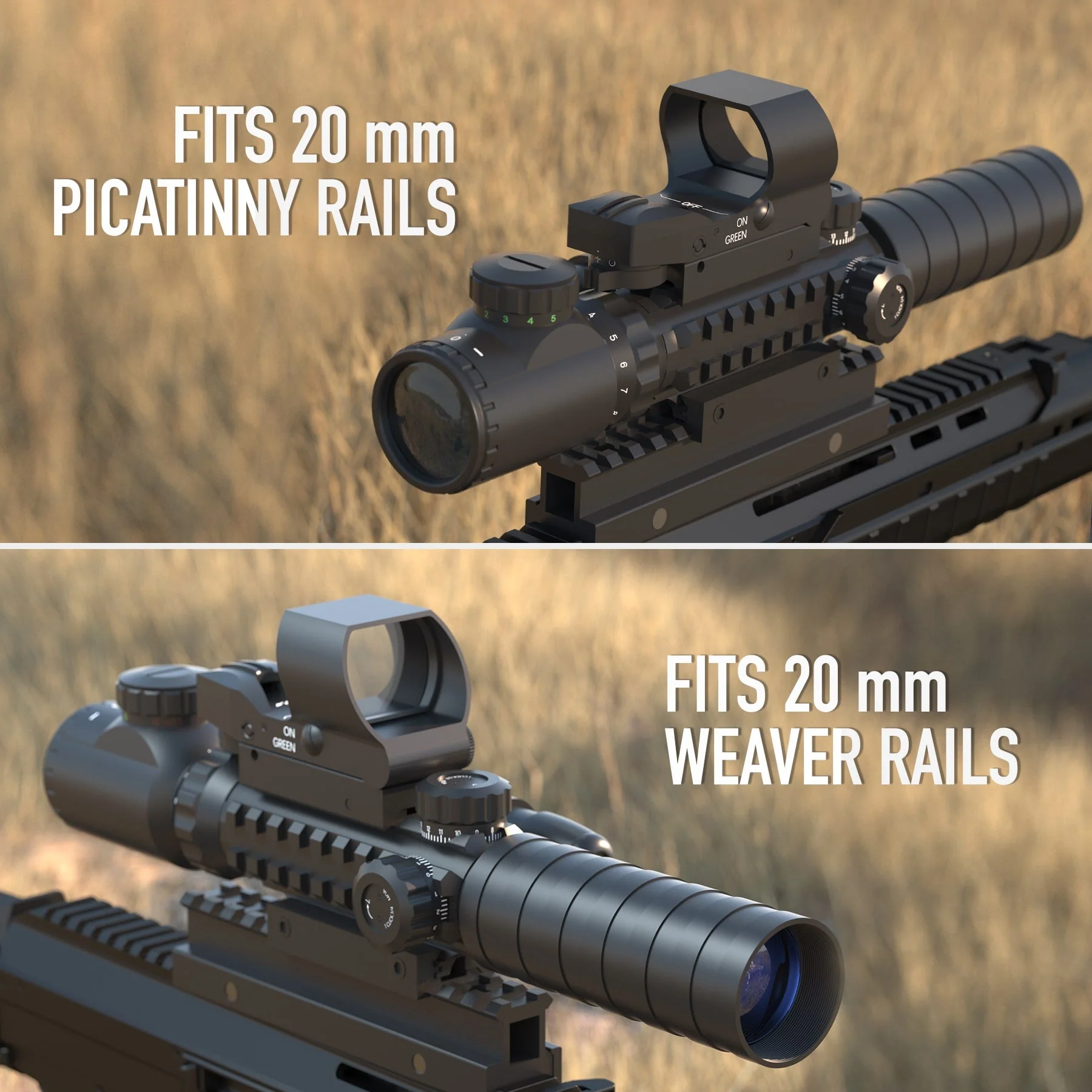 3-in-1 Rifle Scope Combo, 3-9x32 Rangefinder Scope, Red & Green Dot Sight, Green Laser, 14 Slots Riser - Image 6
