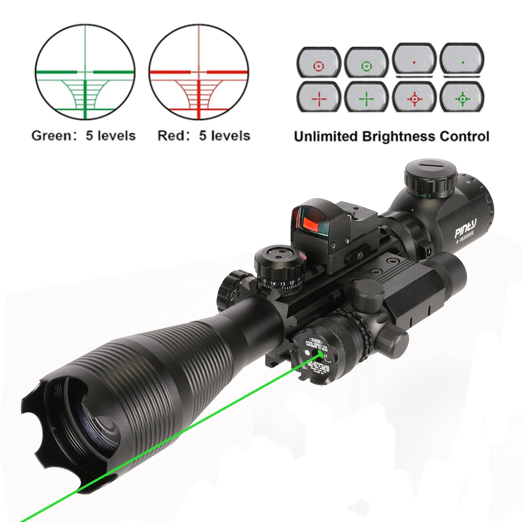 4-in-1 Rifle Scope Combo, 4-16*50mm Rangefinder Scope, Green Laser, Red Dot Sight, Boresighter - Image 3