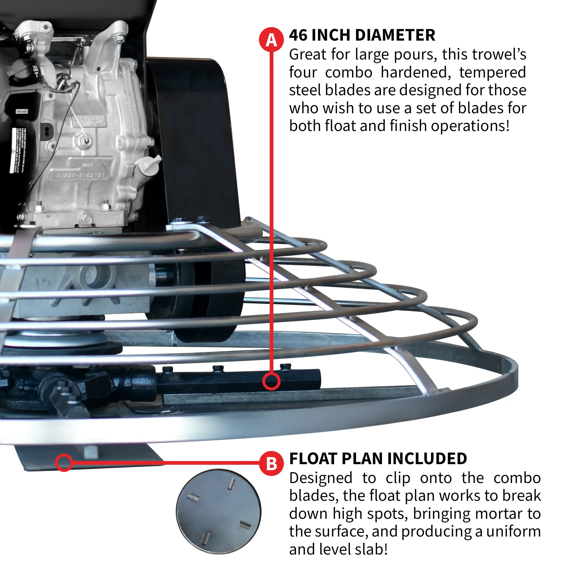 46" Concrete Power Trowel 14HP Kohler Float Pan Screed Edge Cement Finishing Tool - Image 7