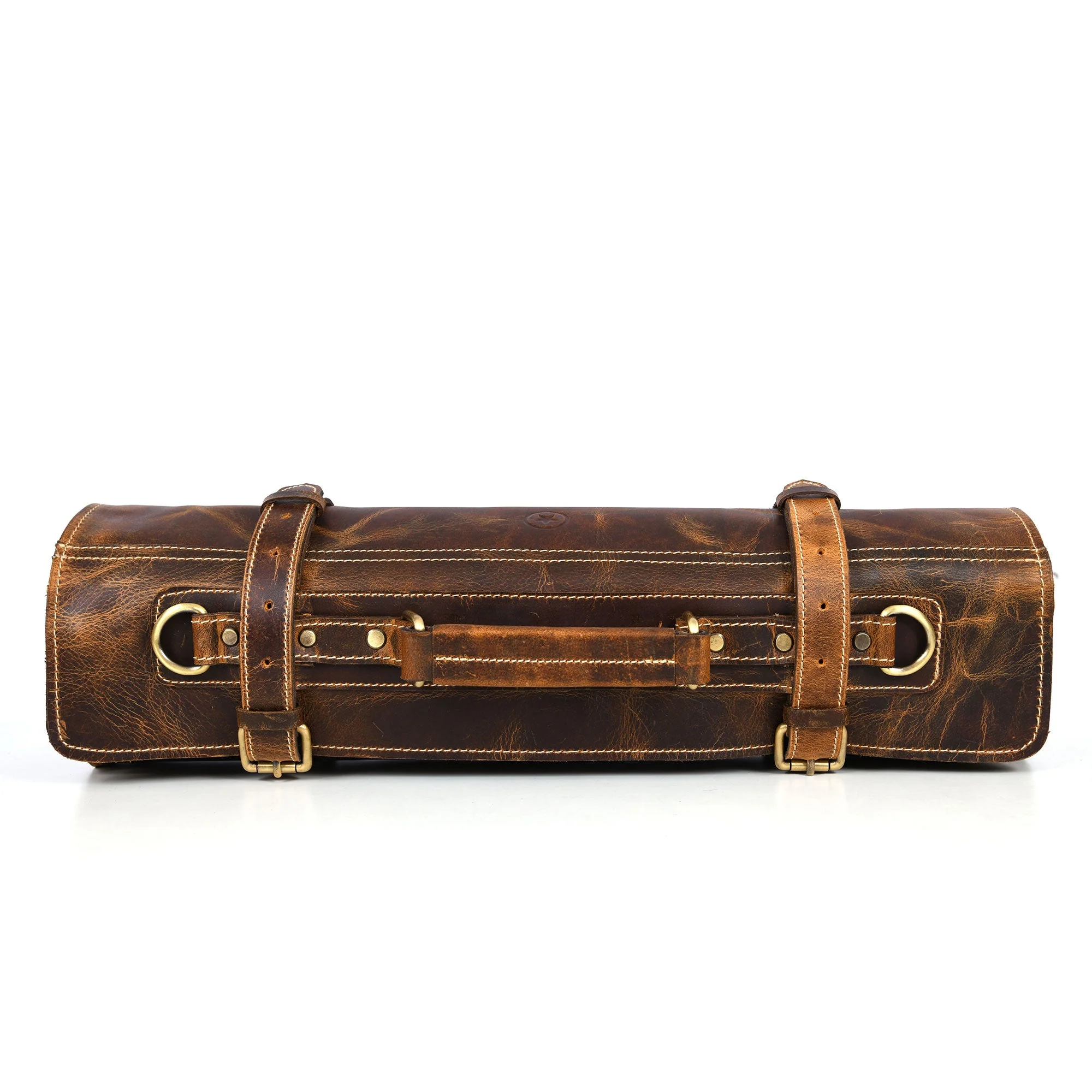 Aaron Leather Goods Tuscania Knife Roll Storage Bag Case, Caramel Brown Leather - Image 4
