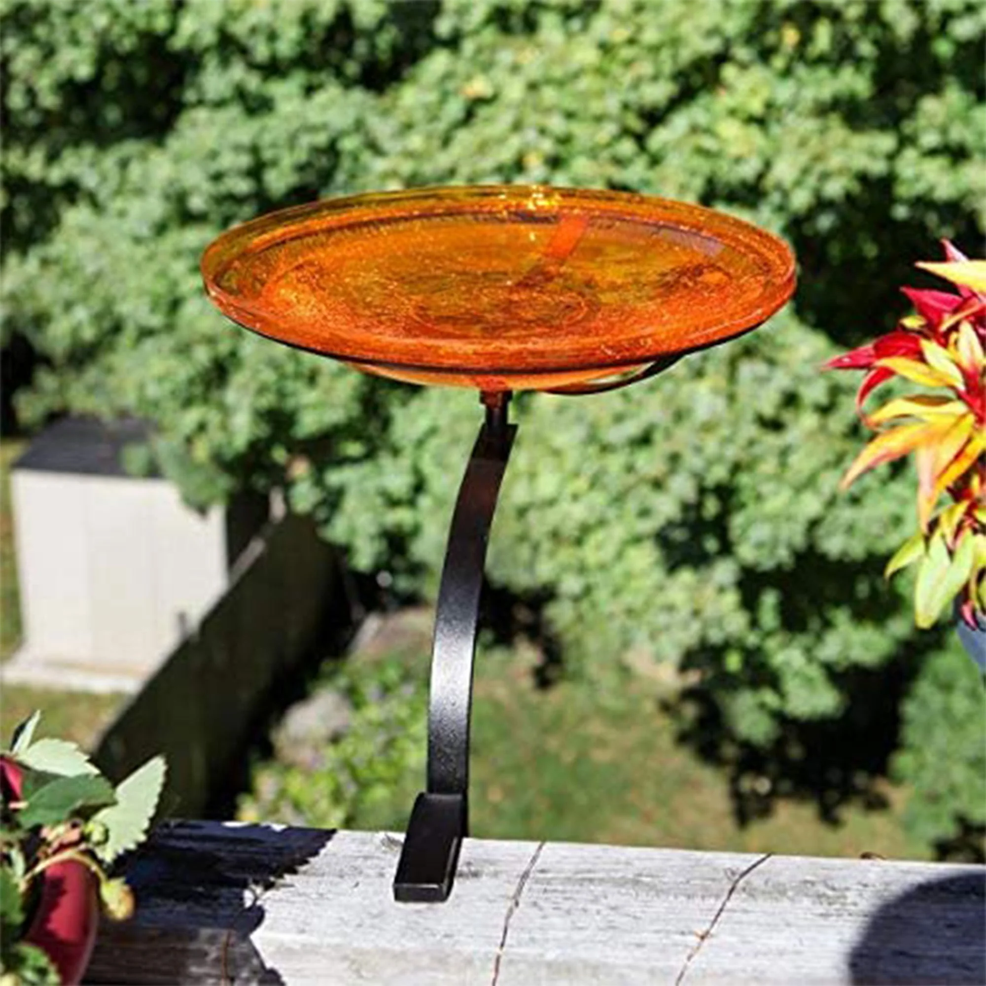 Achla Designs 14 Inch Rail Mount Crackle Glass Bowl & Birdbath, Mandarin Orange - Image 5