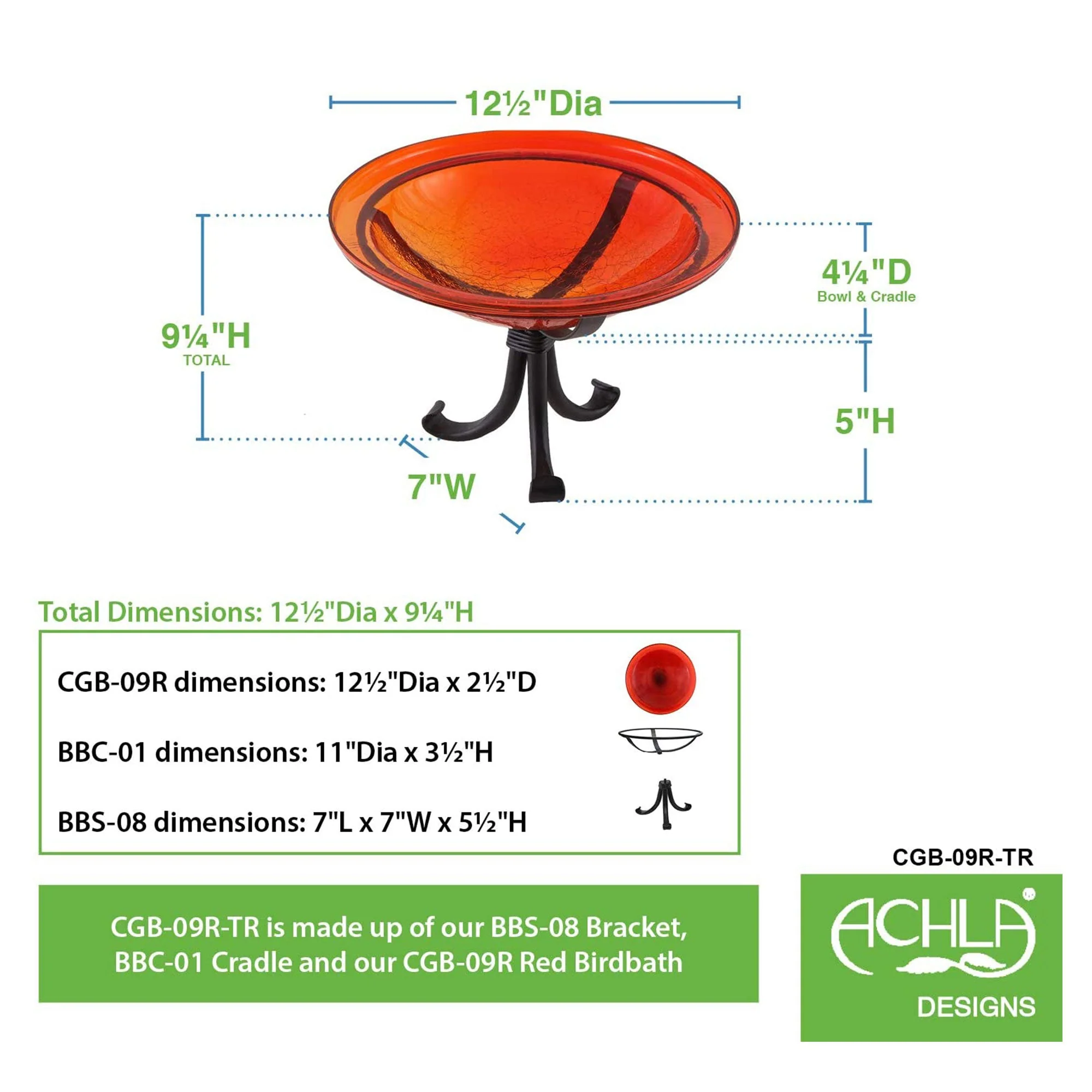 Achla Designs Hand Blown Crackle Glass Garden Birdbath with Tripod Stand, Red - Image 8