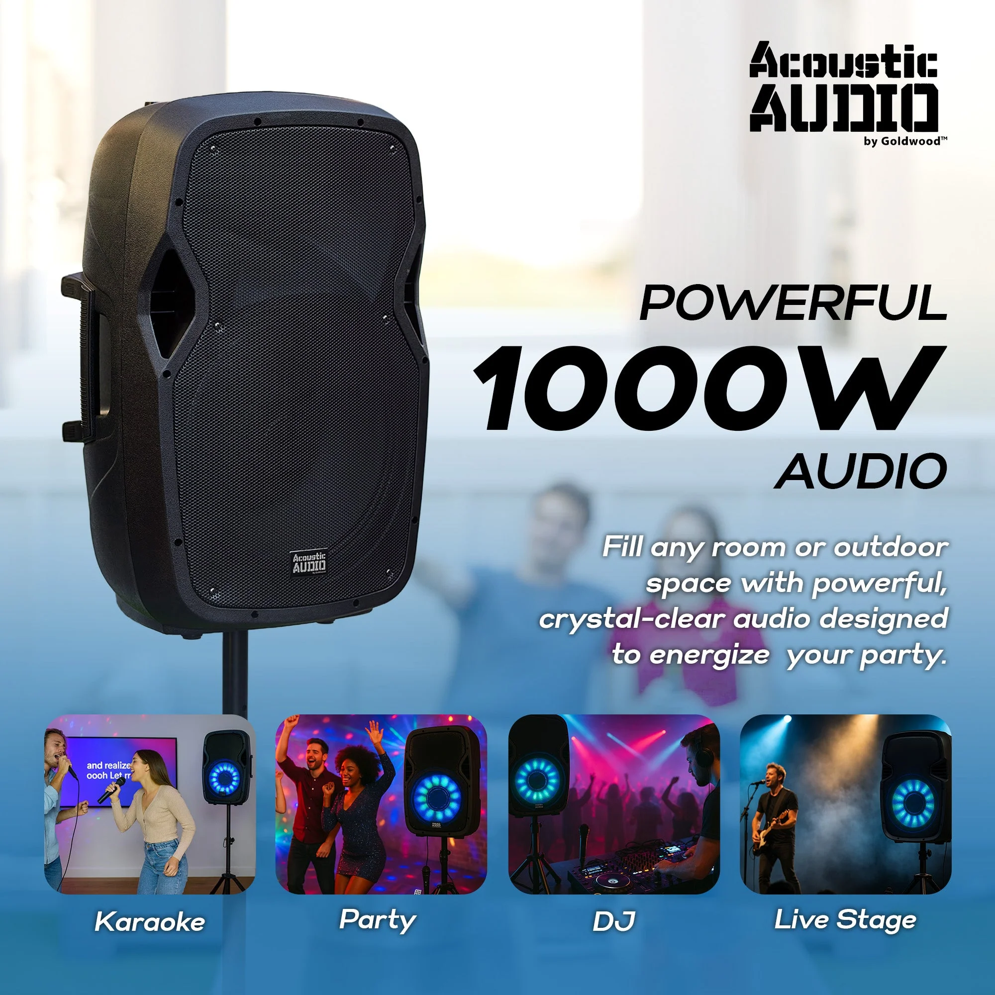 Acoustic Audio by Goldwood 1000W Bluetooth Speaker, PA System w/Flashing LEDs - Image 6