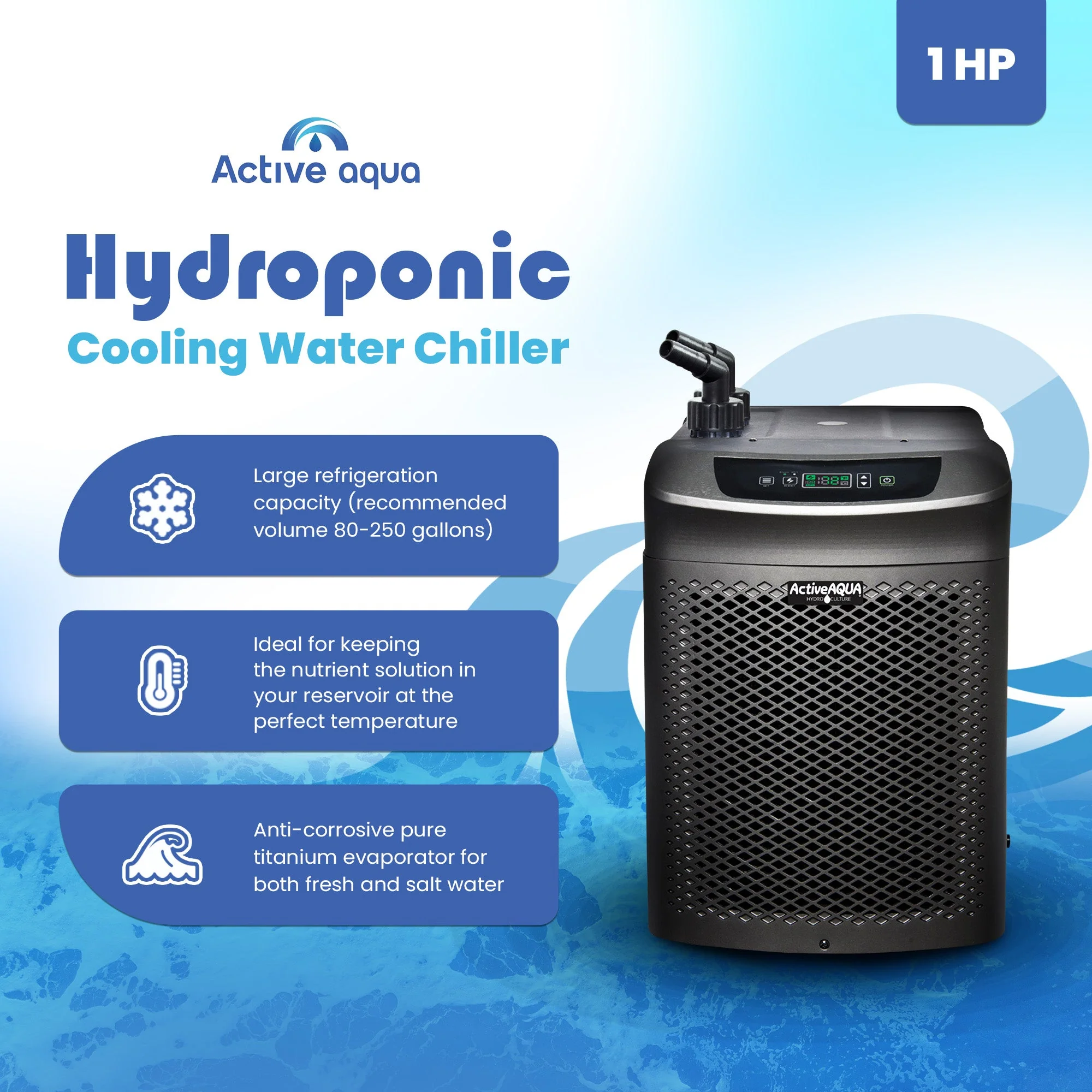 Active Aqua Hydroponic Water Chiller Cooling System with Remote Control, Black - Image 2