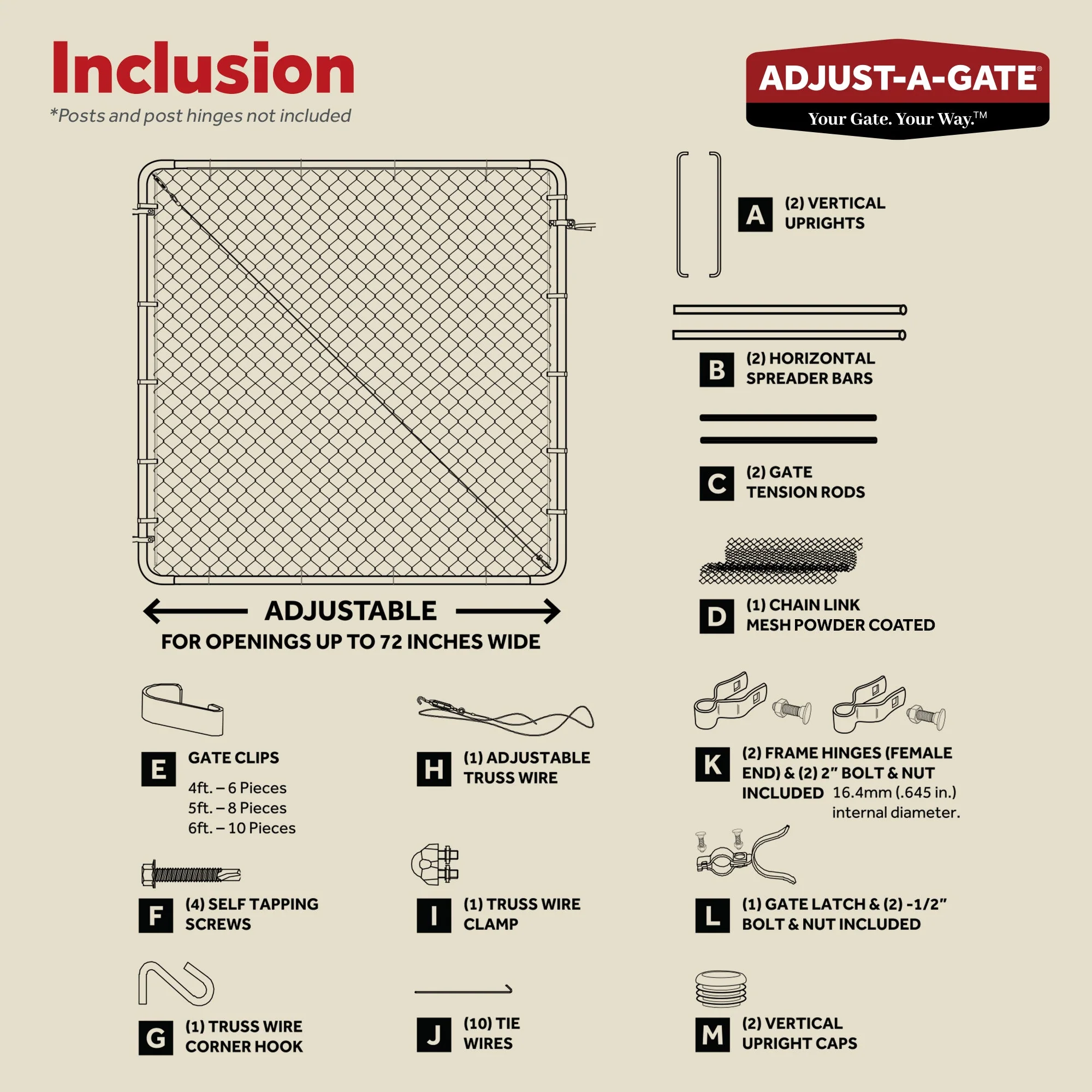 Adjust-A-Gate Fit-Right Chain Link Fence Walk-Through Gate Kit (24"-72"W x 6'H) - Image 3