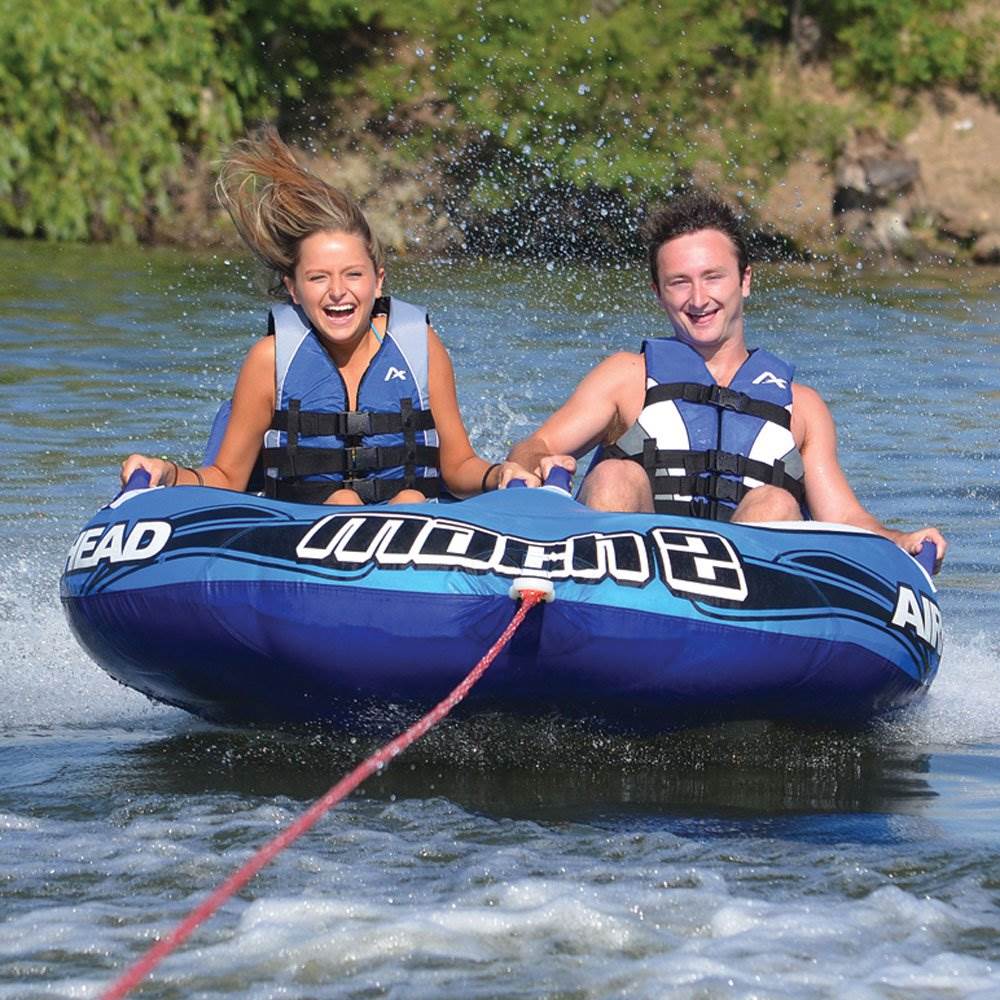 Airhead Mach 2 Inflatable 2 Rider Cockpit Lake Water Towable Tube, Blue (2 Pack) - Image 5