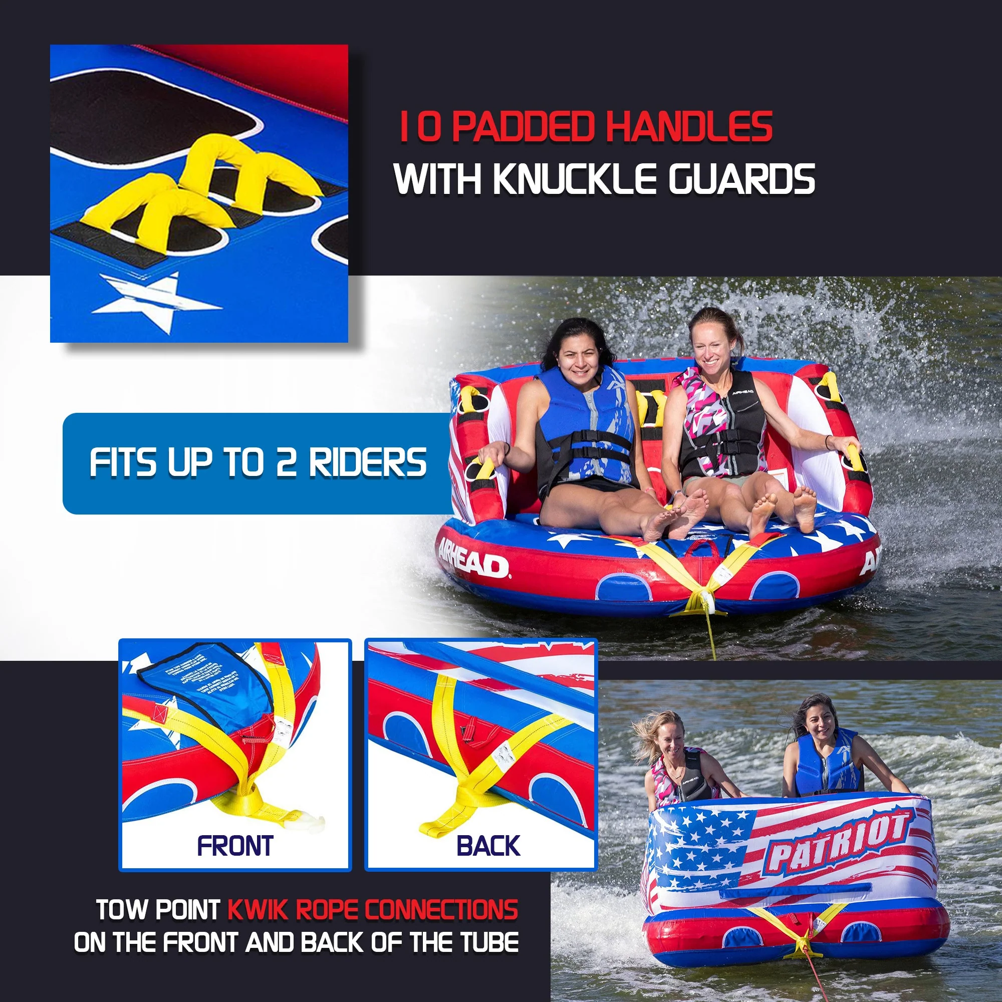 Airhead Patriot 2 Person Towable Kwik Connect Chariot Style Reversible Tube - Image 3