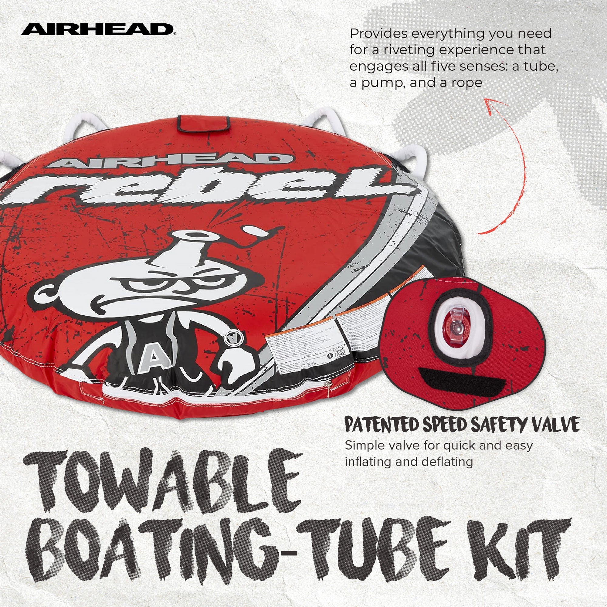 Airhead Rebel 54" 1 Person Durable Red Towable Tube Kit with Rope and 12V Pump - Image 2