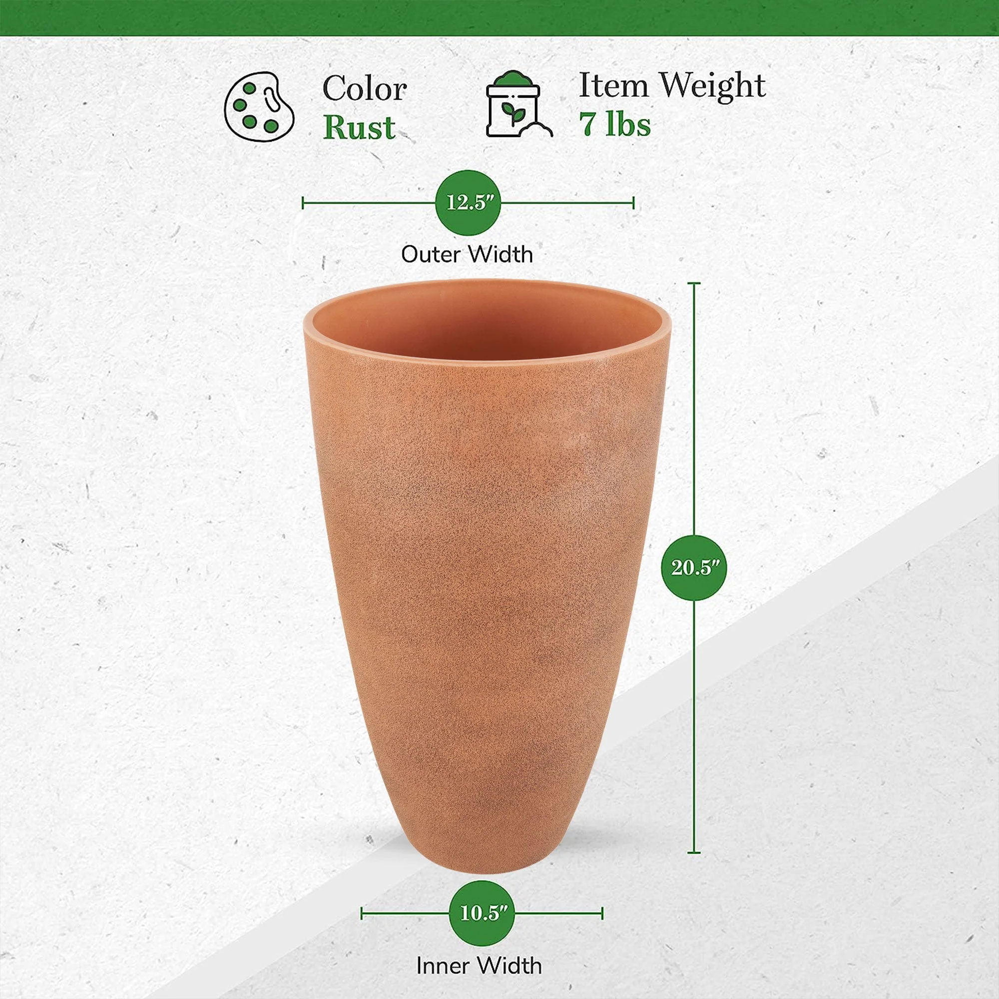 Algreen Curved Vase Planter, 12" x 20" Flower Plant Pot Decor, Acerra, Rust - Image 3