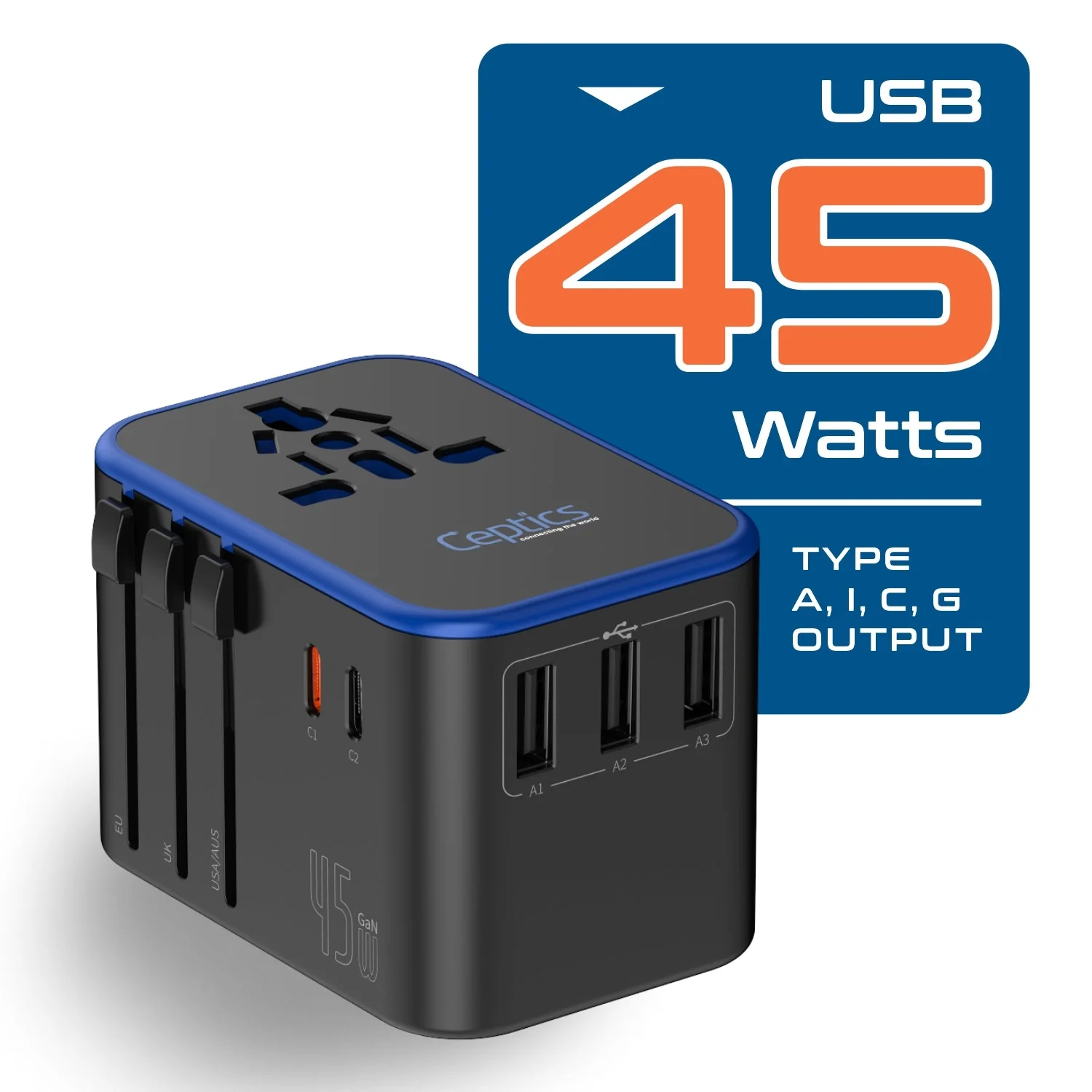All-In-One International Travel Adapter Plug - 2 USB-C (PD & QC) - 3 USB Ports (UP-11KU) - Image 3