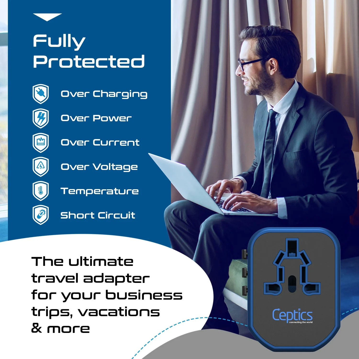 All-In-One International Travel Plug Adapter - 2 USB Ports (UP-8KU) - Image 11