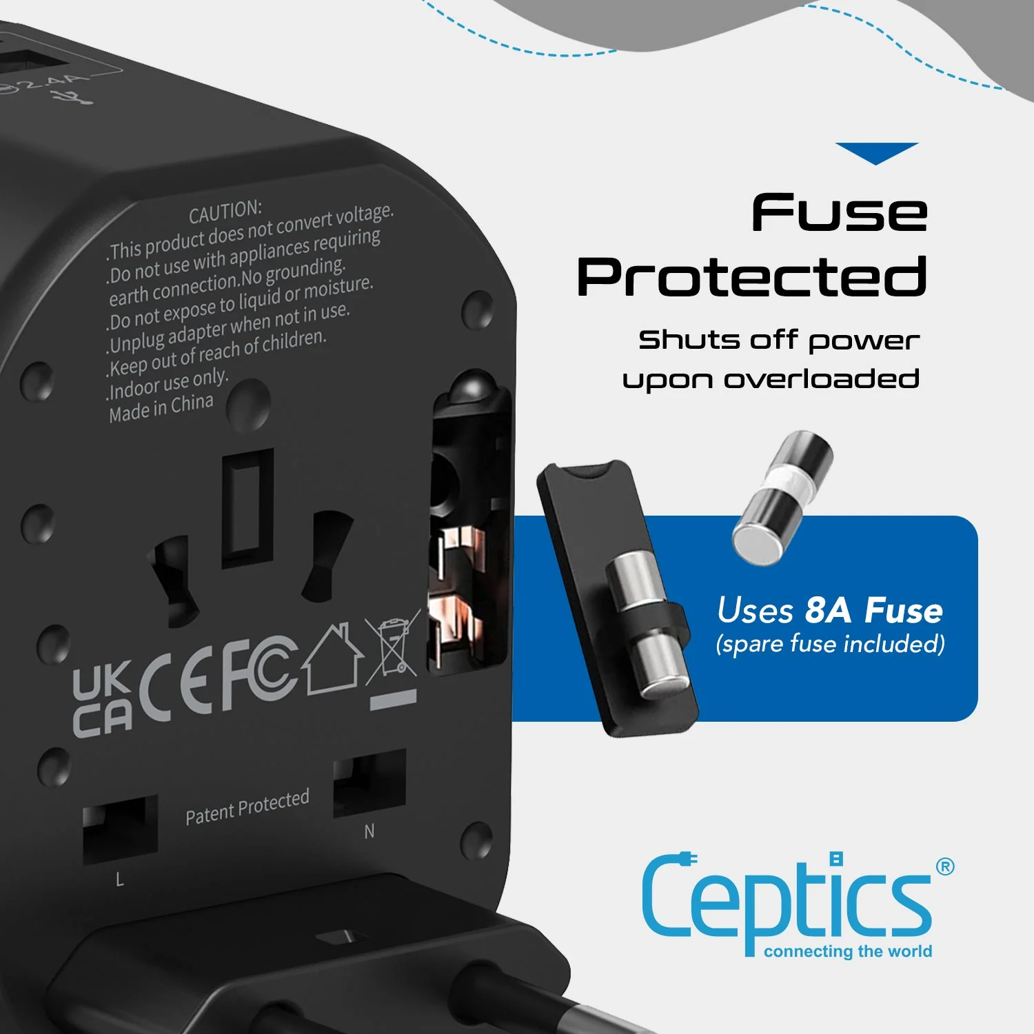 All-In-One International Travel Plug Adapter - 2 USB Ports (UP-8KU) - Image 7