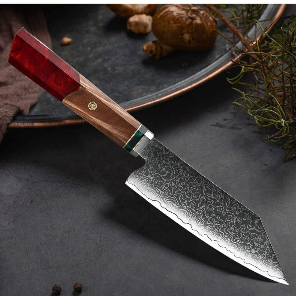 Alpha VG10 Damascus Chef Knife with Olive Wood & Resin Handle - Image 3