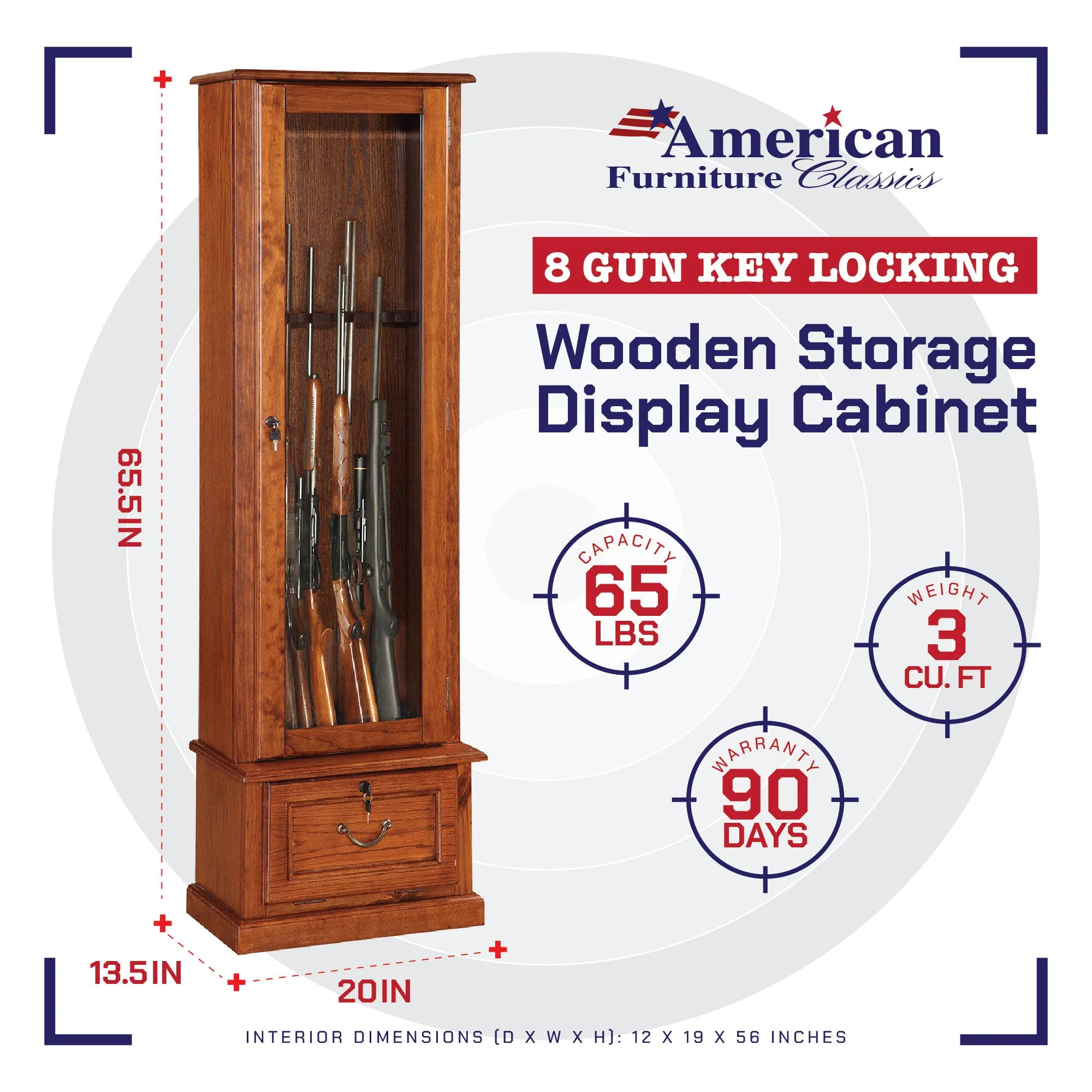 American Furniture Classics 8 Gun Key Locking Wooden Storage Display Cabinet - Image 6