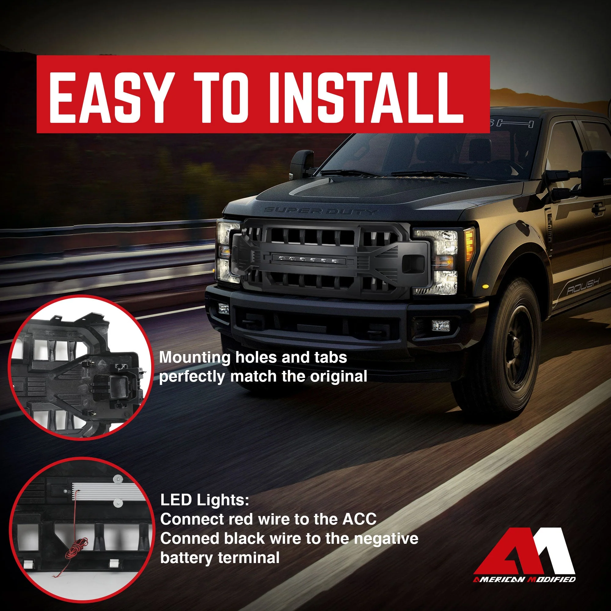 AMERICAN MODIFIED Armor Front Grille for 2017 to 2019 Ford F250/350, Matte Black - Image 5
