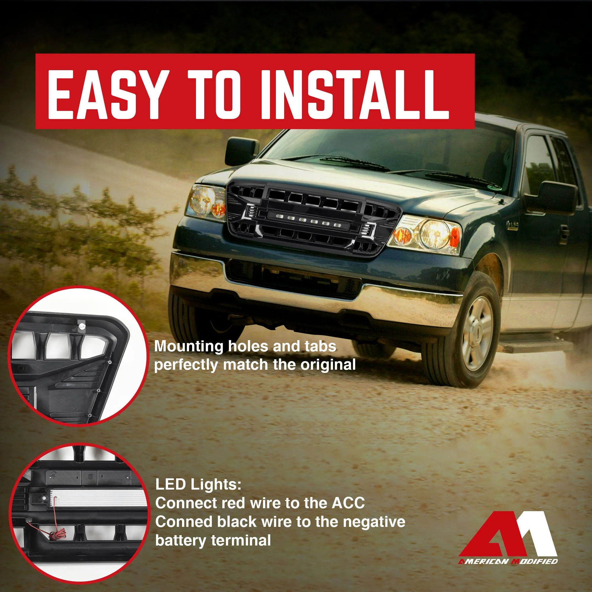 AMERICAN MODIFIED Armor Grille Compatible with 2004-08 Ford F150, Glossy Black - Image 4