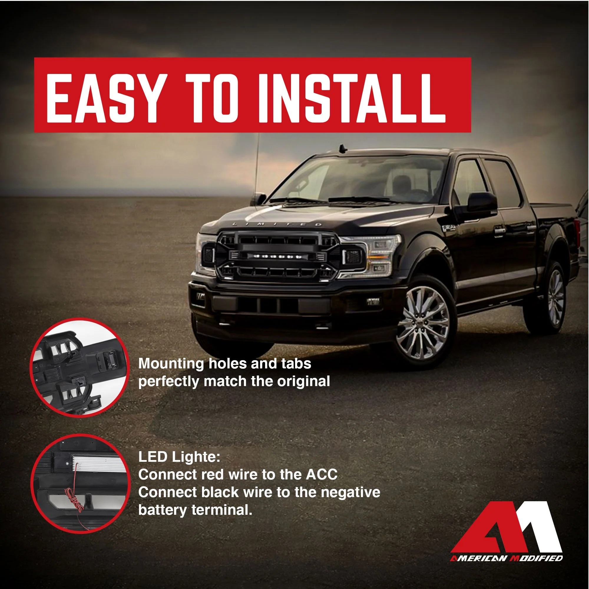 AMERICAN MODIFIED Armor Grille Compatible with 2018-2020 Ford F150, Glossy Black - Image 5