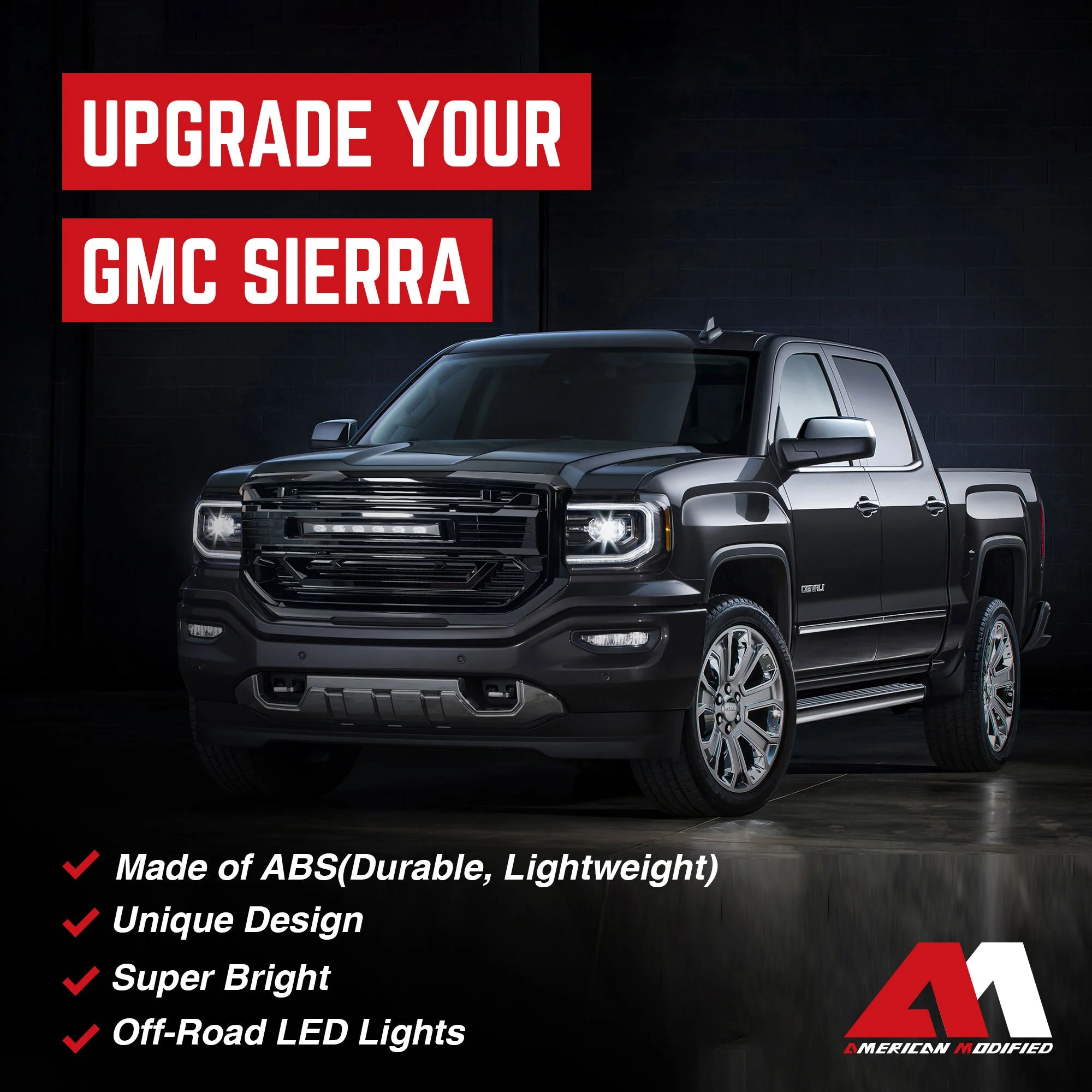 AMERICAN MODIFIED Armor Grille for 2016 to 2018 GMC Sierra 1500, Glossy Black - Image 3
