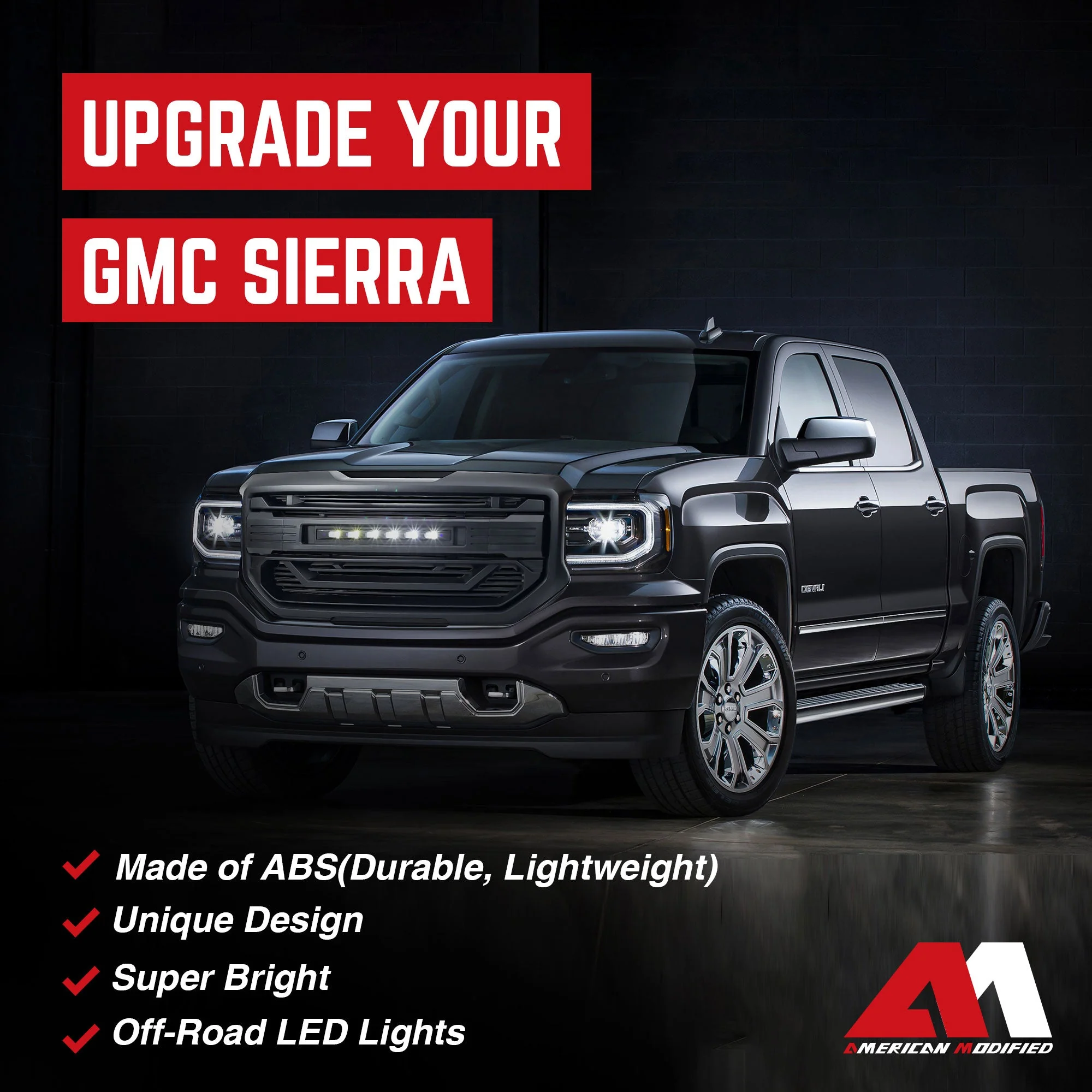 AMERICAN MODIFIED Armor Grille for 2016 to 2018 GMC Sierra 1500, Matte Black - Image 3
