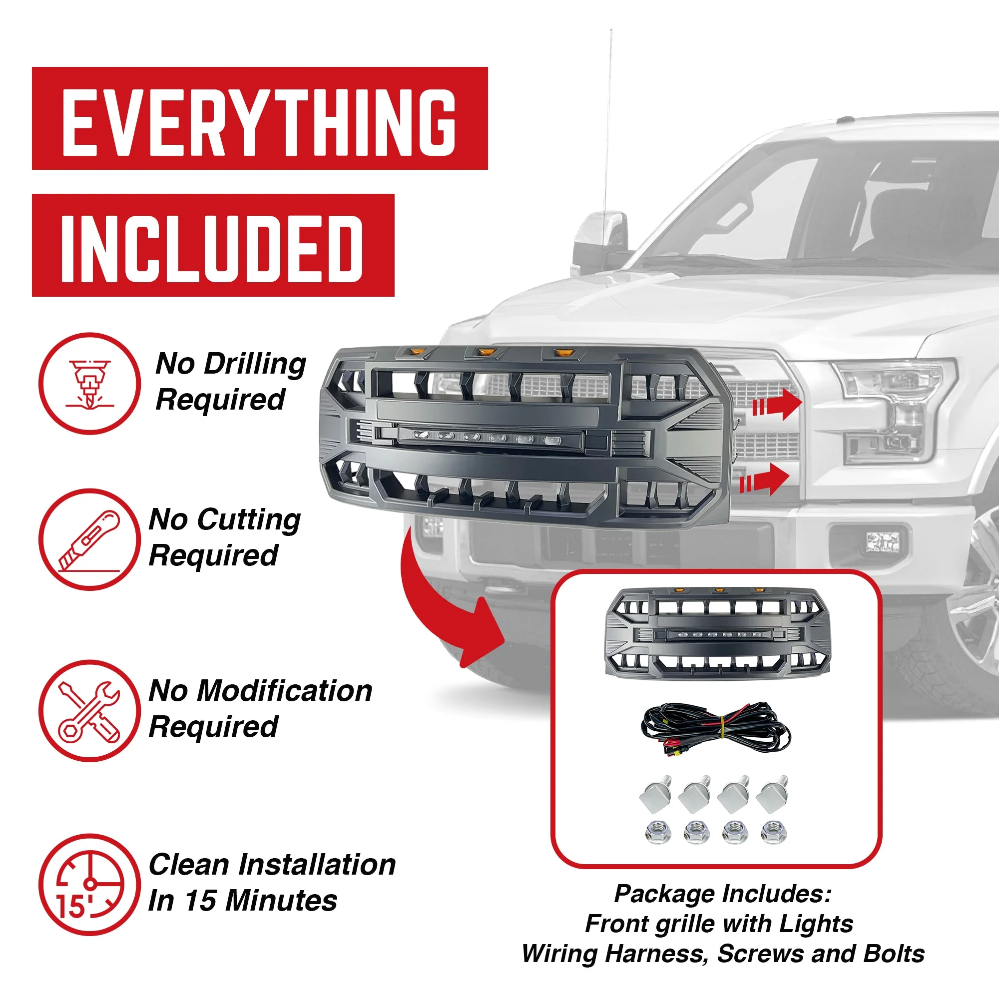 AMERICAN MODIFIED Armor Grille with Off Road Lights for 2015-2017 Ford F150 - Image 4