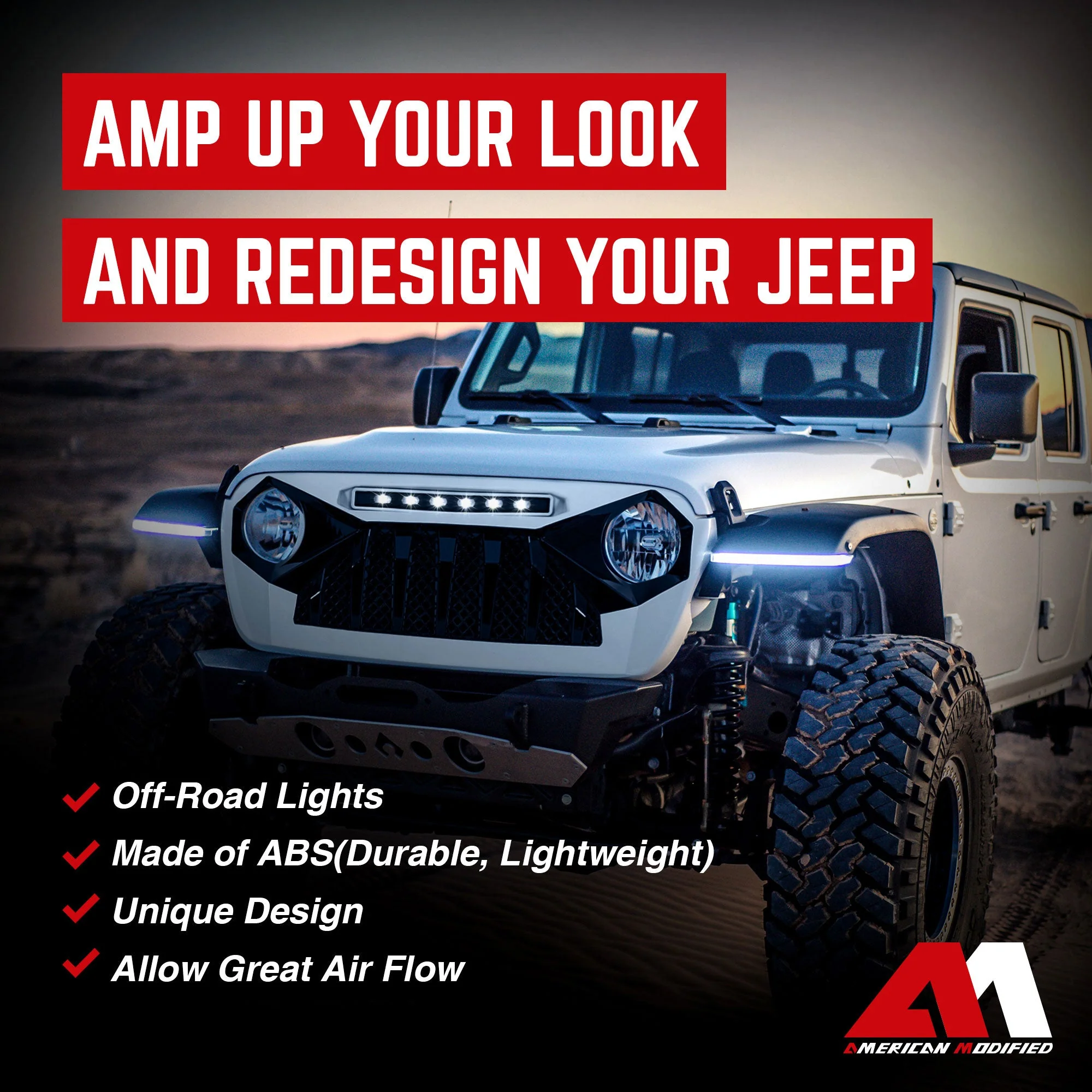 AMERICAN MODIFIED Demon Grille Compatible w/2018-2023 Wrangler JL & Gladiator JT - Image 3