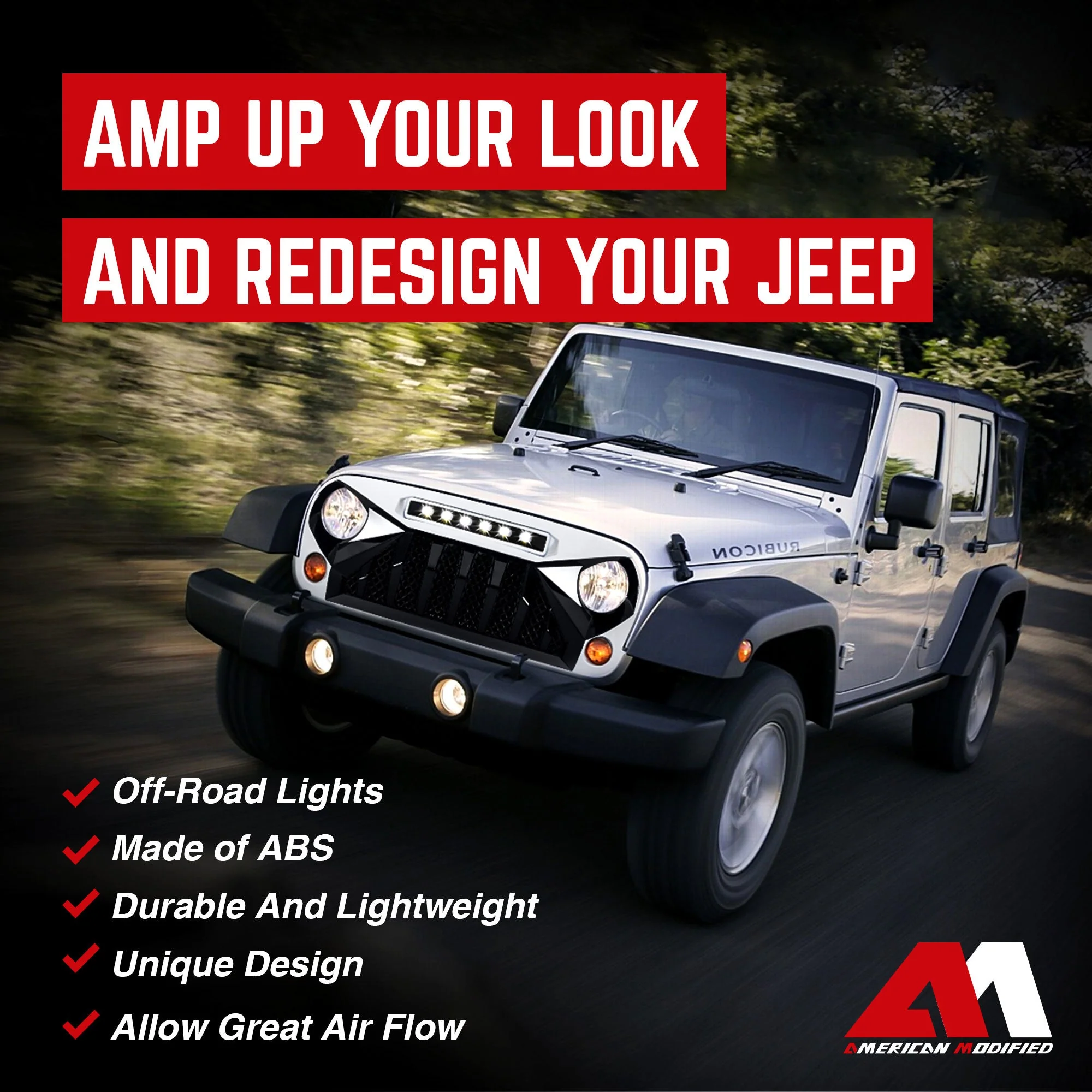 American Modified Front Gladiator Grille Compatible with 07-18 Jeep Wrangler JK - Image 3