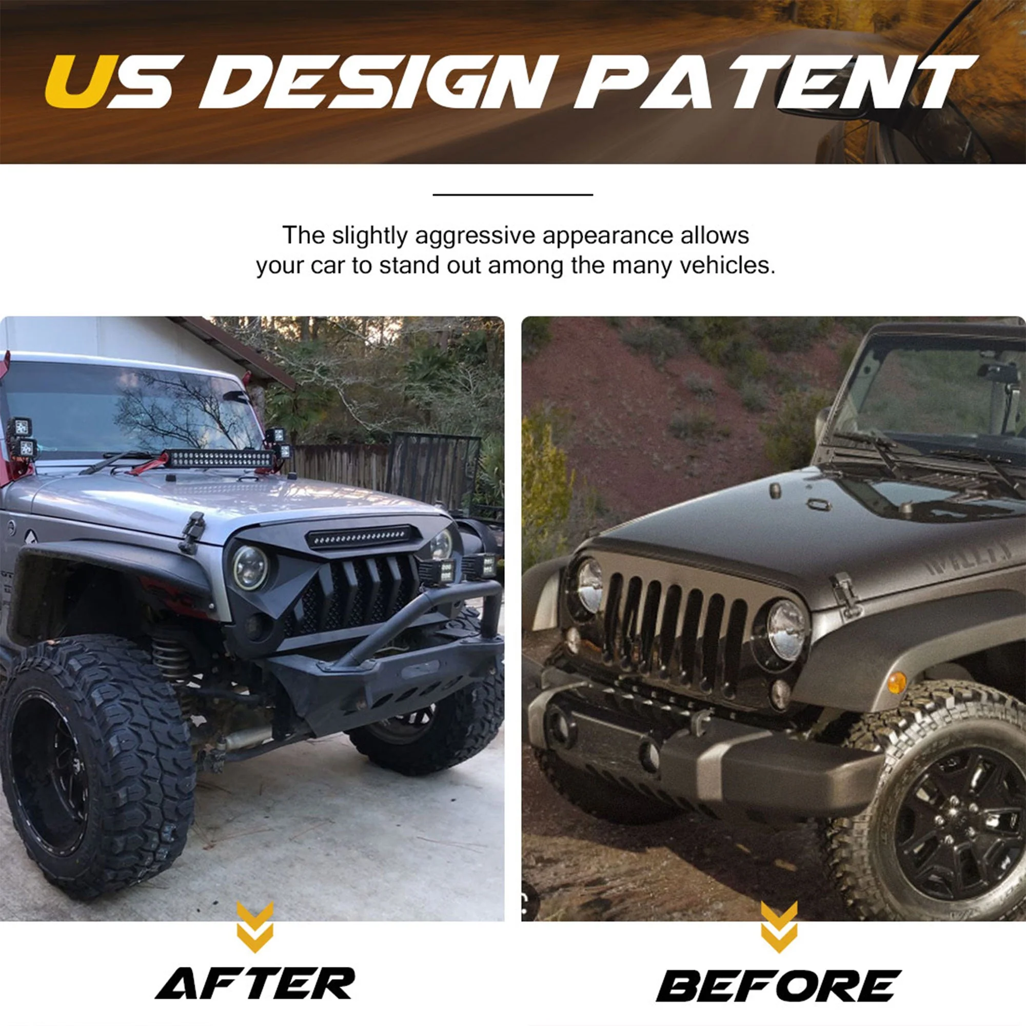 AMERICAN MODIFIED Front Grille w/Off Road Lights for 07-18 Jeep Wrangler JK - Image 5