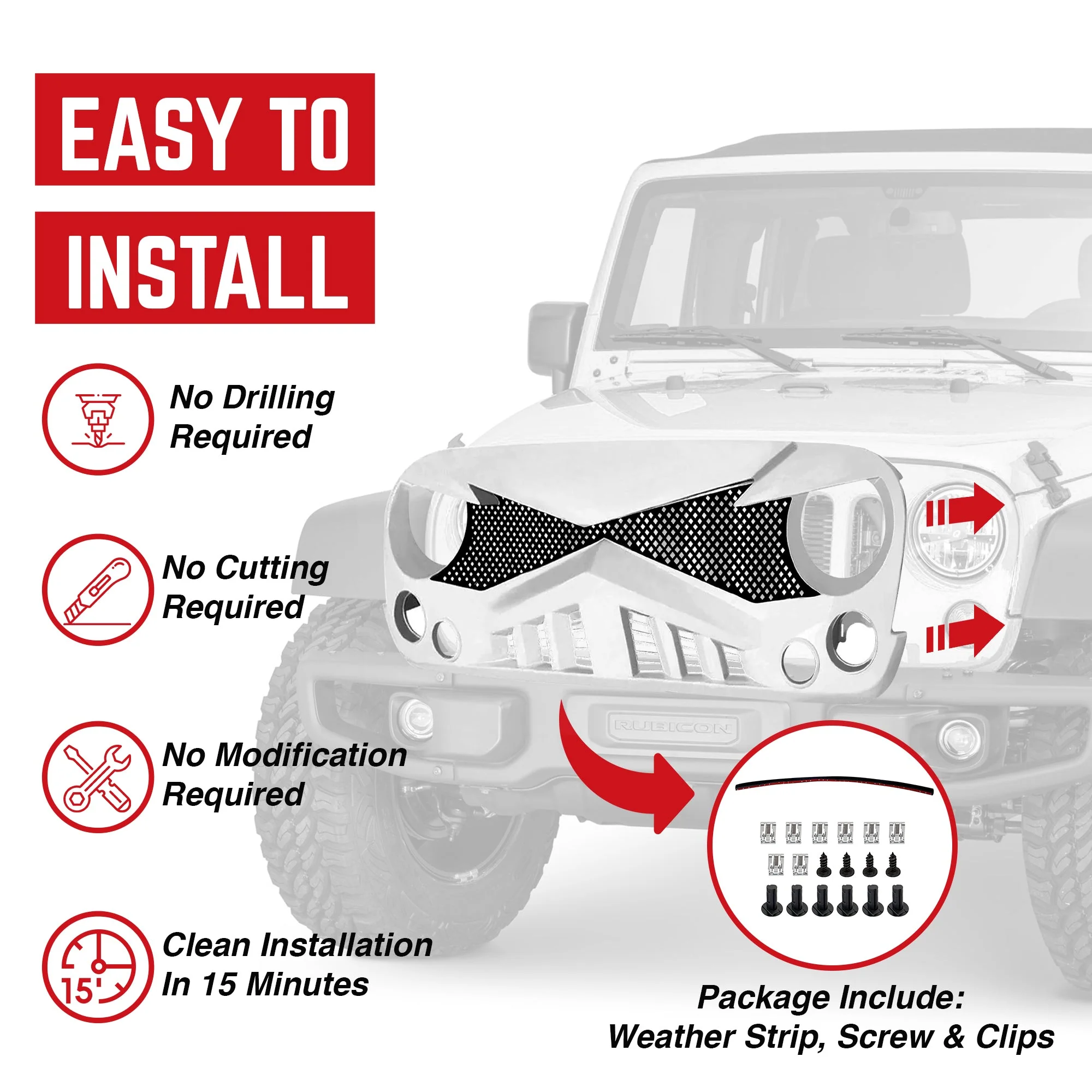 AMERICAN MODIFIED Front Hawke Grille Compatible with 2007-2018 Jeep Wrangler JK - Image 3