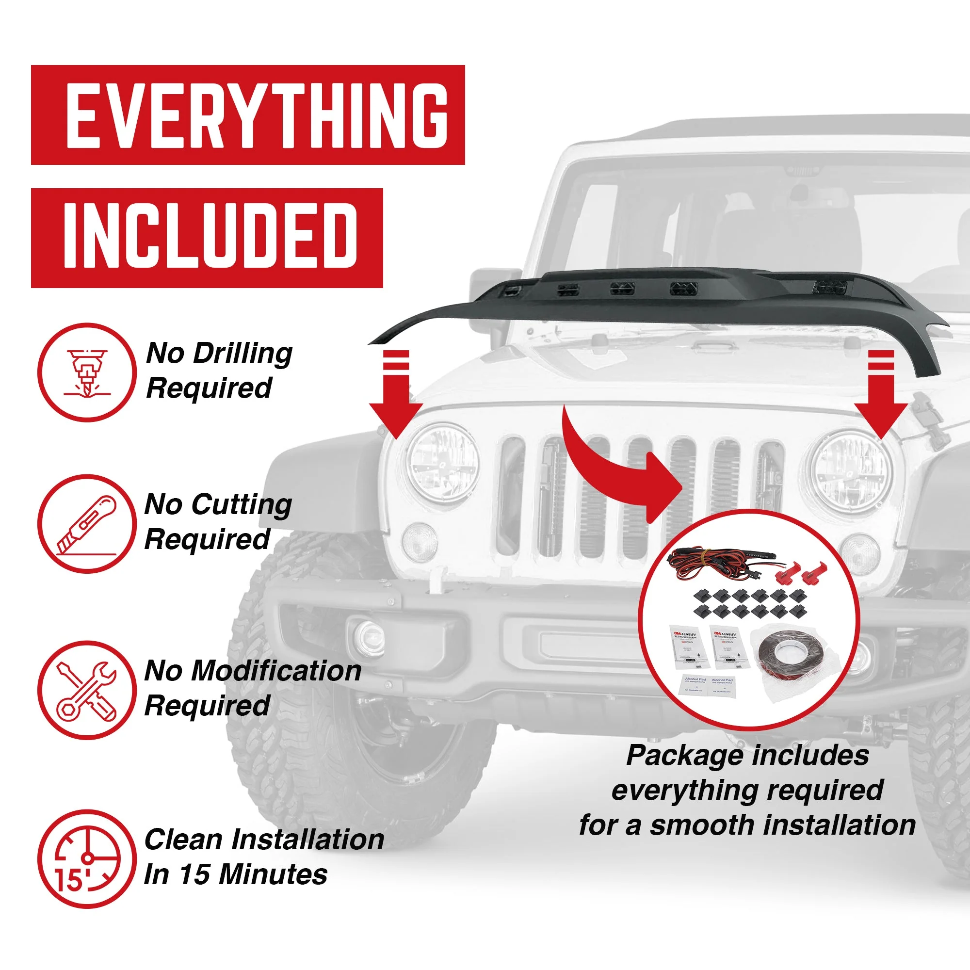 AMERICAN MODIFIED Front Hood Protector for 18-23 Jeep Wrangler JL & Gladiator JT - Image 4