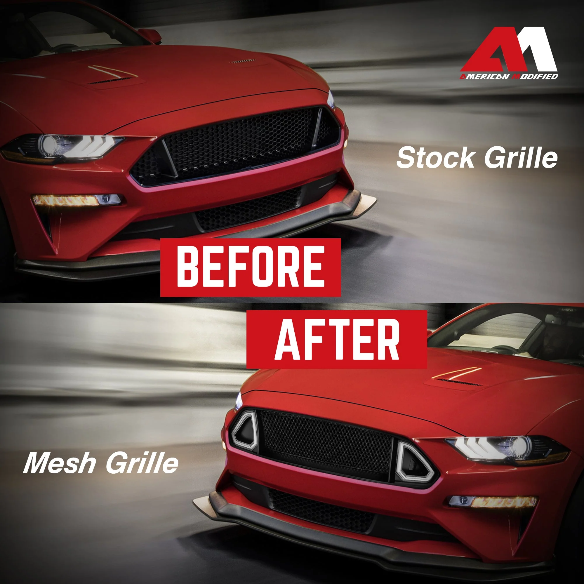 AMERICAN MODIFIED Front Mesh Upper Grille with LED DRL for 18-23 Ford Mustangs - Image 6