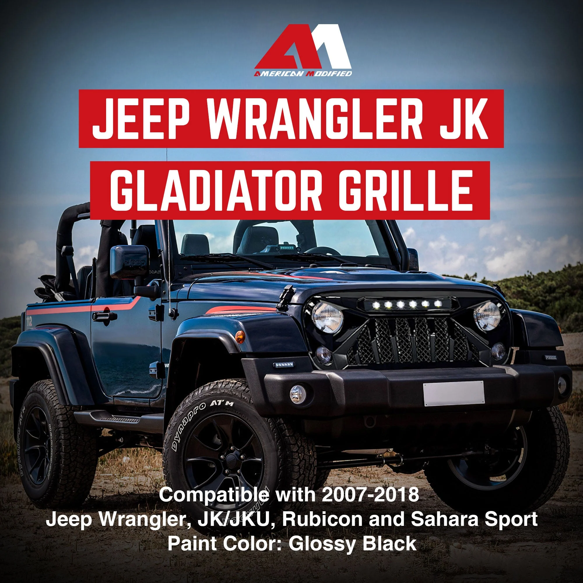American Modified Gladiator Grille Compatible with 2007 to 2018 Jeep Wrangler JK - Image 2