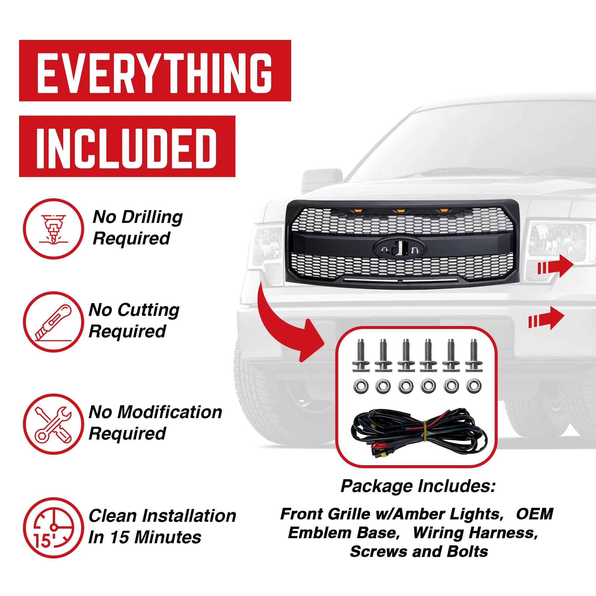 AMERICAN MODIFIED Raptor Style Mesh Grill for 2009-2014 Ford F150, Matte Black - Image 4
