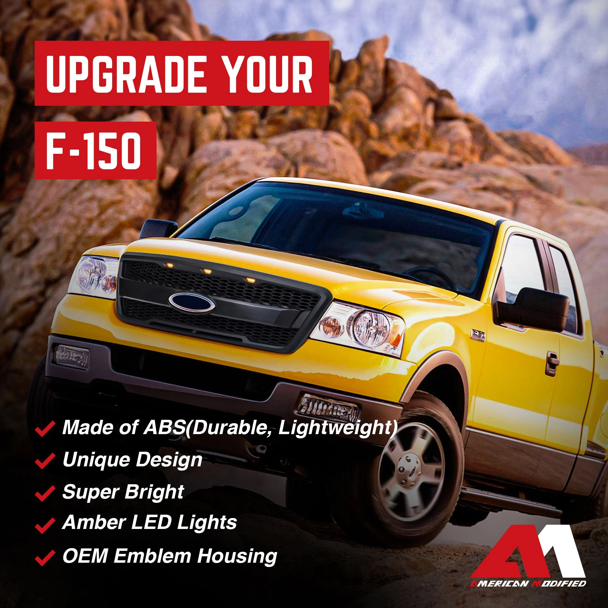 AMERICAN MODIFIED Raptor Style Mesh Grille for 2004-2008 Ford F150, Matte Black - Image 3