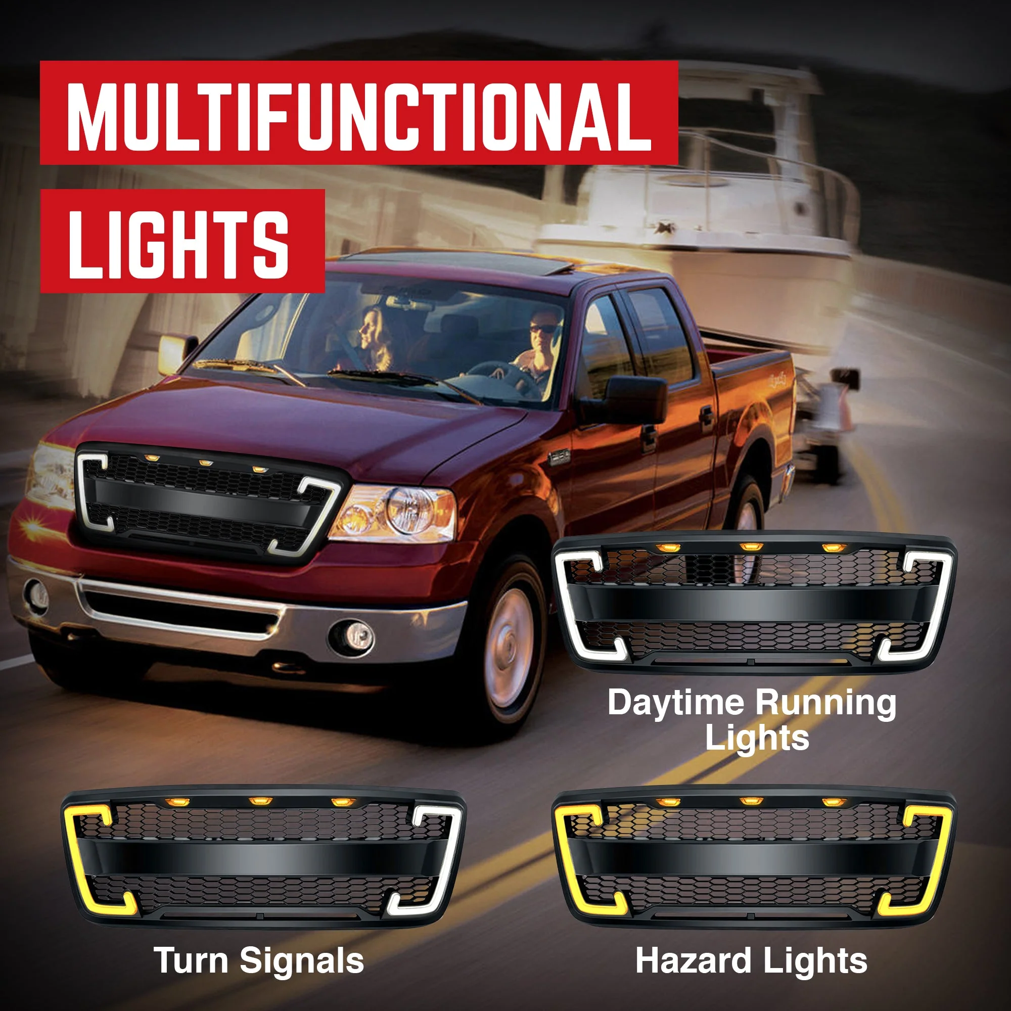 AMERICAN MODIFIED Raptor Style Mesh Grille w/Turn Lights for 2004-2008 Ford F150 - Image 6