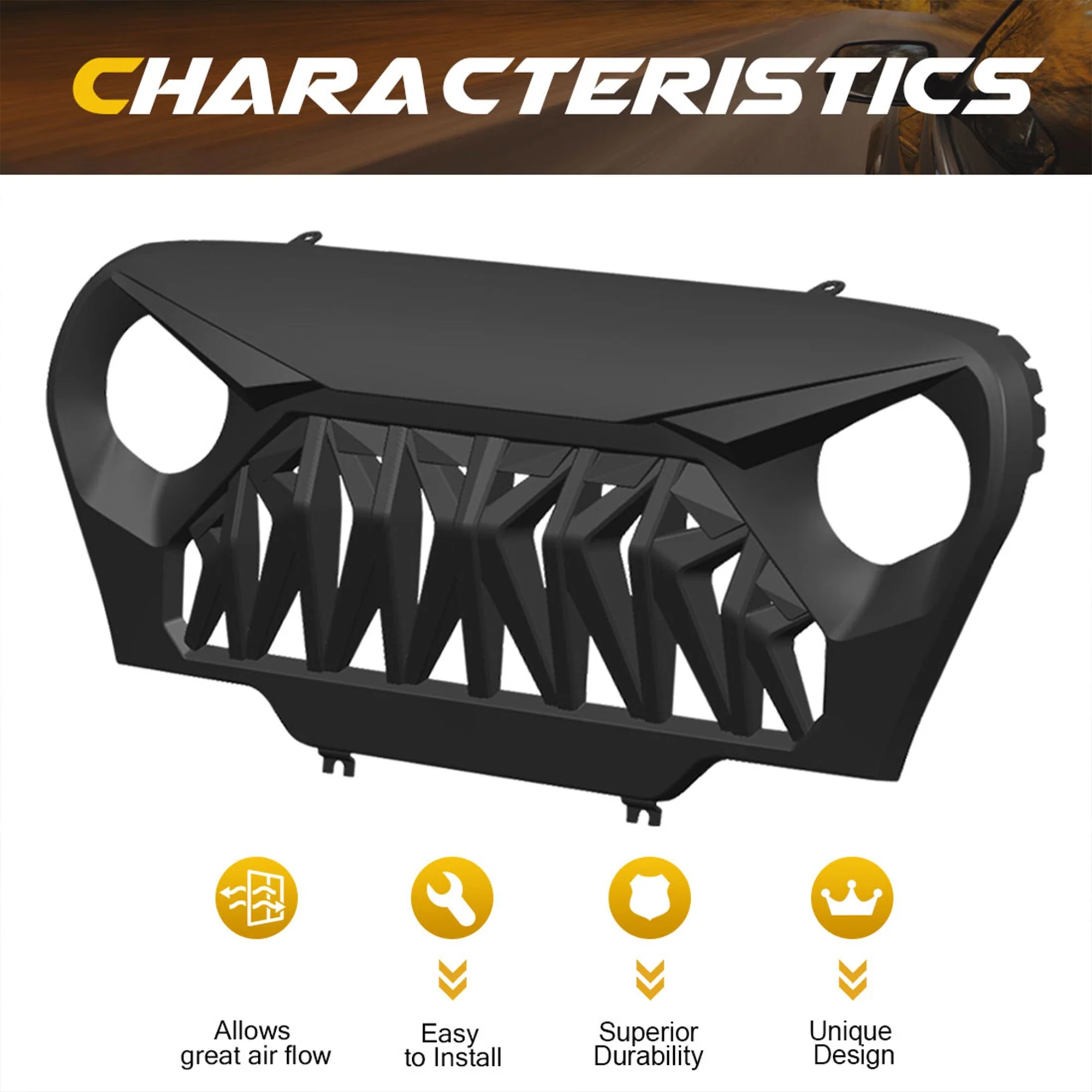 AMERICAN MODIFIED Shark Grille Compatible w/ 1997-2006 Jeep Wrangler TL or LJ - Image 6