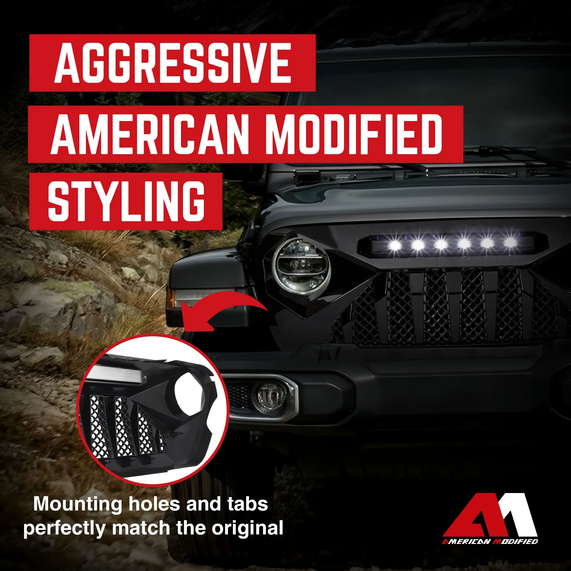 AMERICAN MODIFIED Shark Grille for 2018+ Wrangler JL & 2020+ Gladiator JT - Image 5