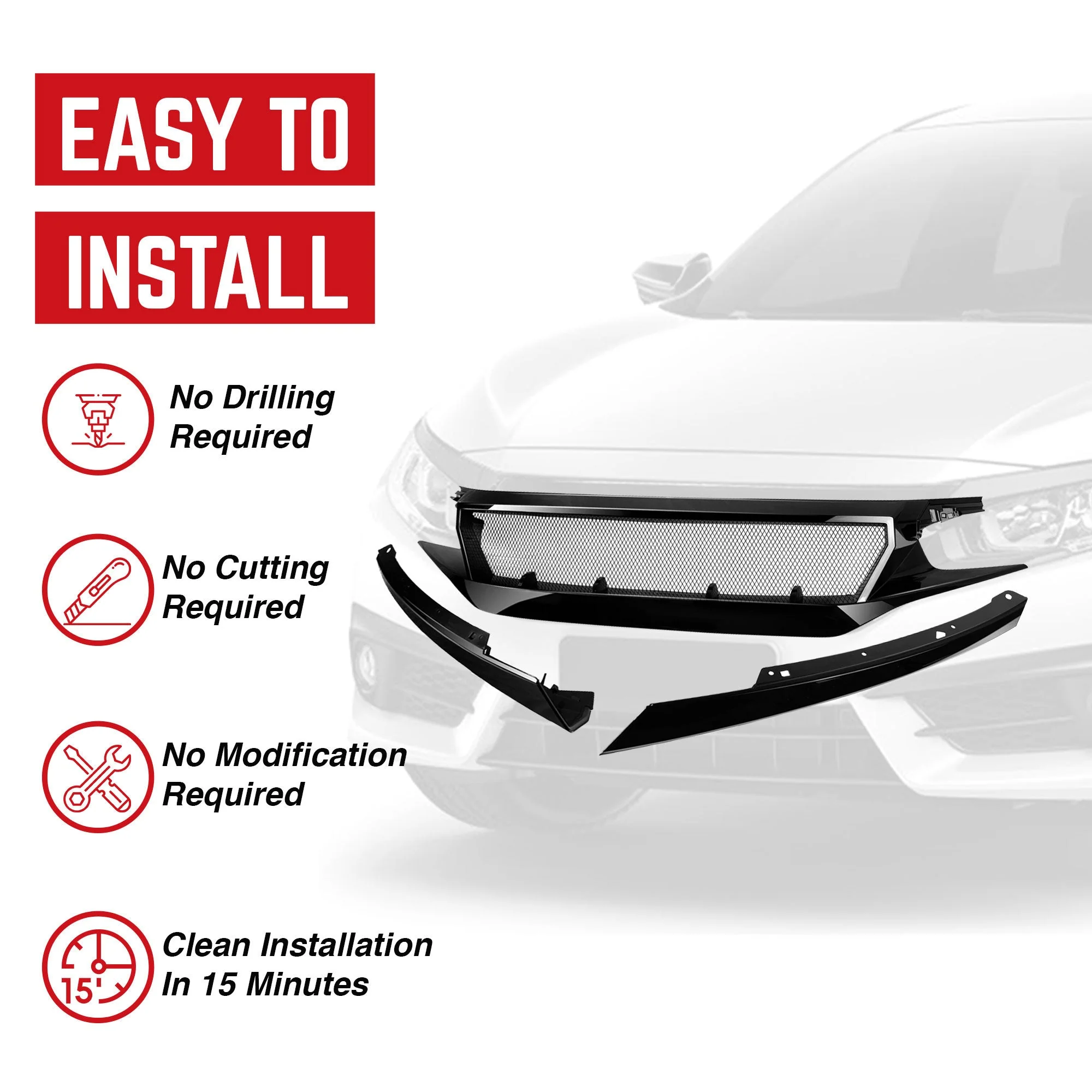 AMERICAN MODIFIED Sports Grille for 2016 to 2021 Honda Civic/Sedan/Hatchback/FK8 - Image 4