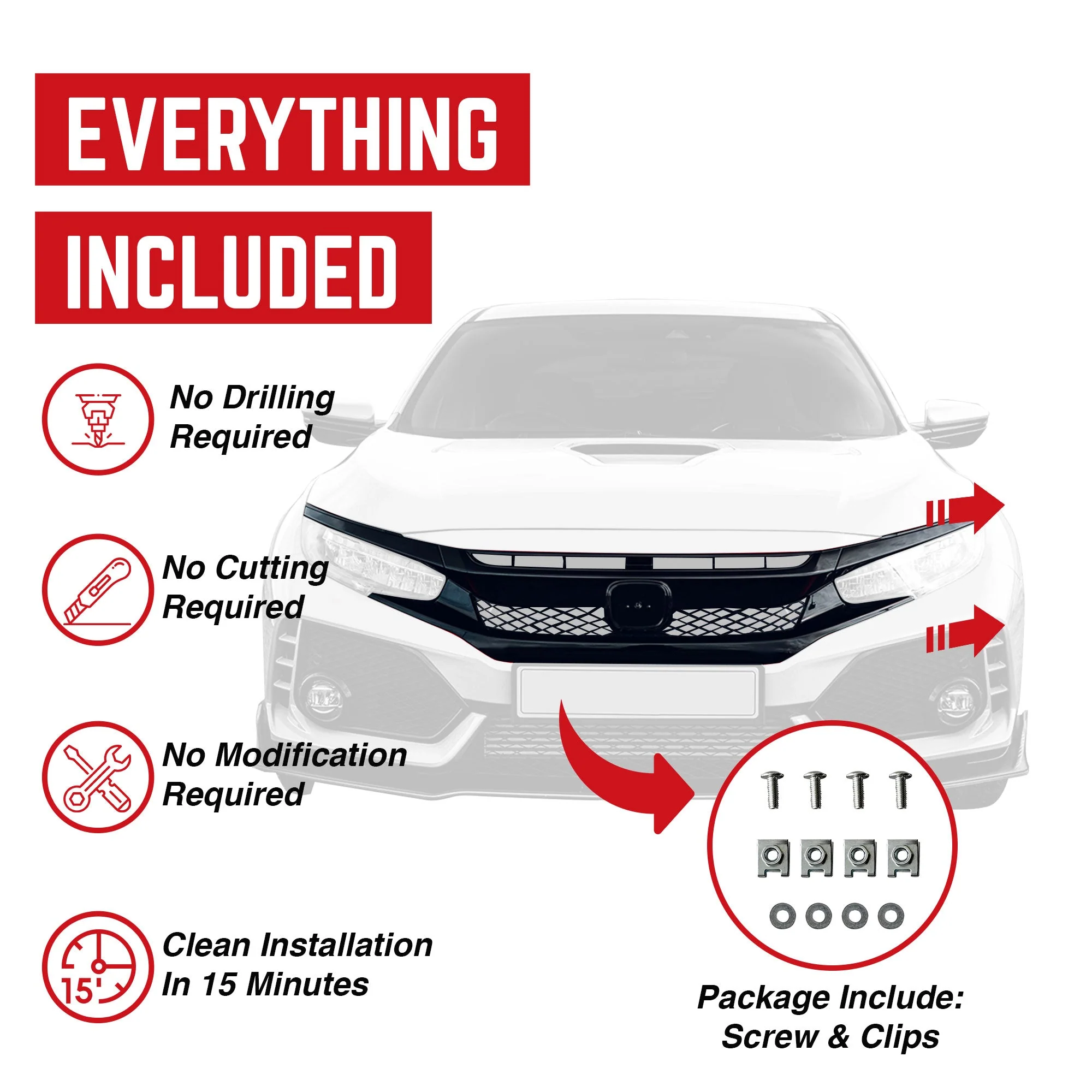 AMERICAN MODIFIED Type R Style Conversion Front Bumper for 2016-2019 Honda Civic - Image 4