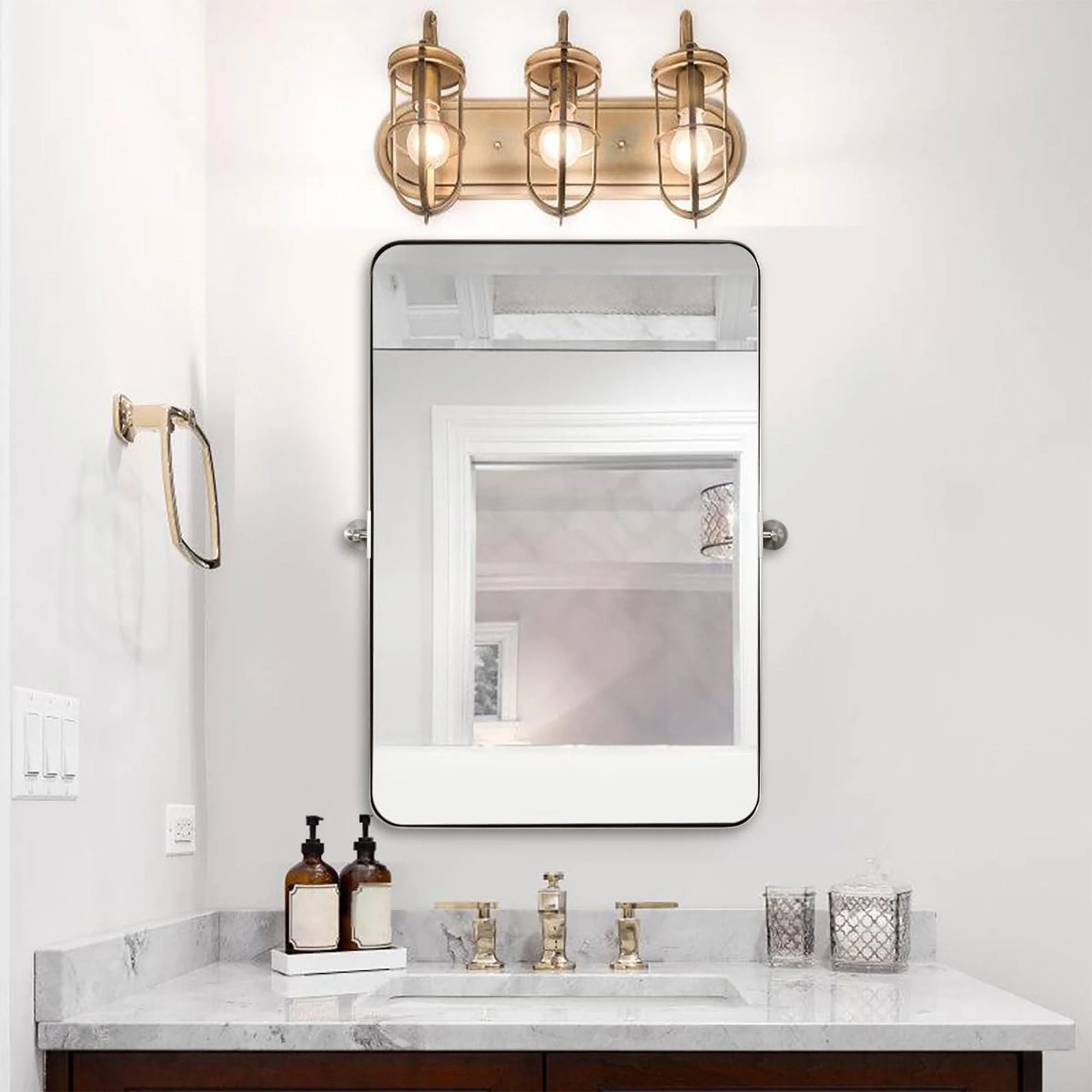 ANDY STAR 20 x 30 Inch Rectangular Tilting Modern Vanity Mirror, Brushed Nickel - Image 7