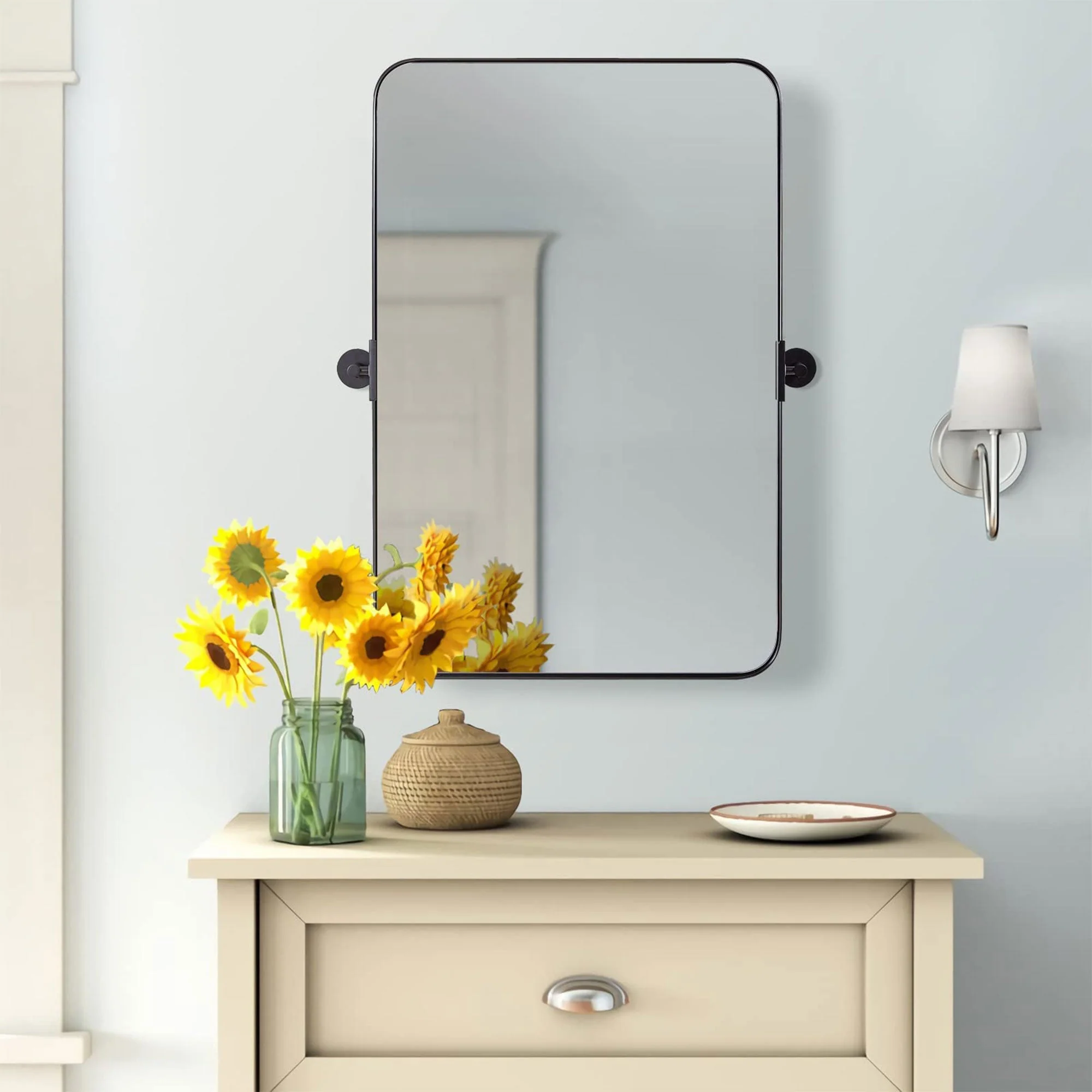 ANDY STAR 22 by 34-Inch Rectangular Tilting Modern Vanity Mirror, Brushed Nickel - Image 9