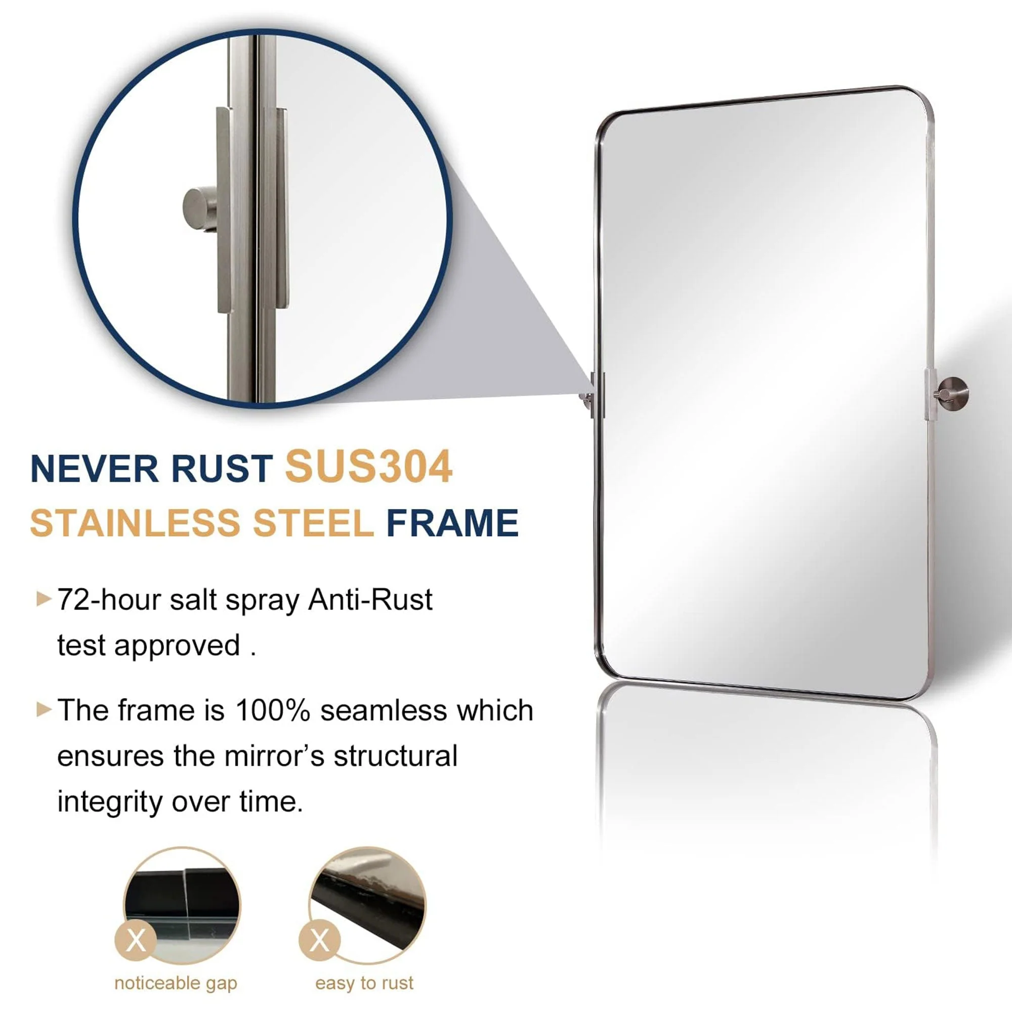 ANDY STAR 22 x 34 Inch Rectangular Tilting Modern Vanity Mirror, Brushed Nickel - Image 3
