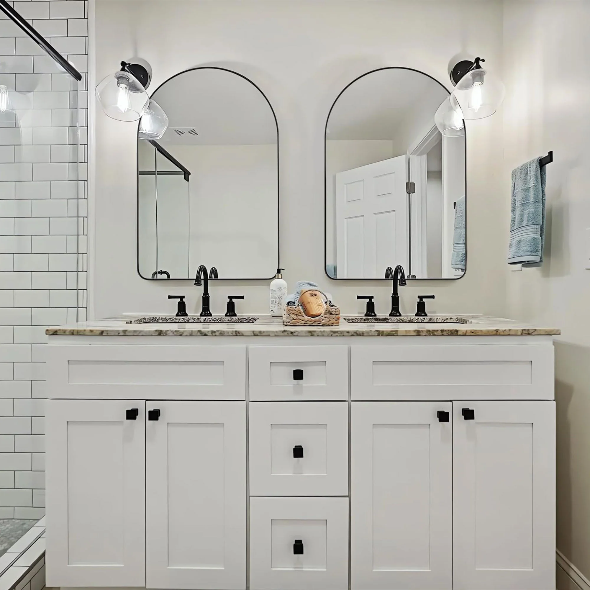 ANDY STAR 24 x 38 Inch Wall Mounted Metal Frame Arched Vanity Mirror, Black - Image 6