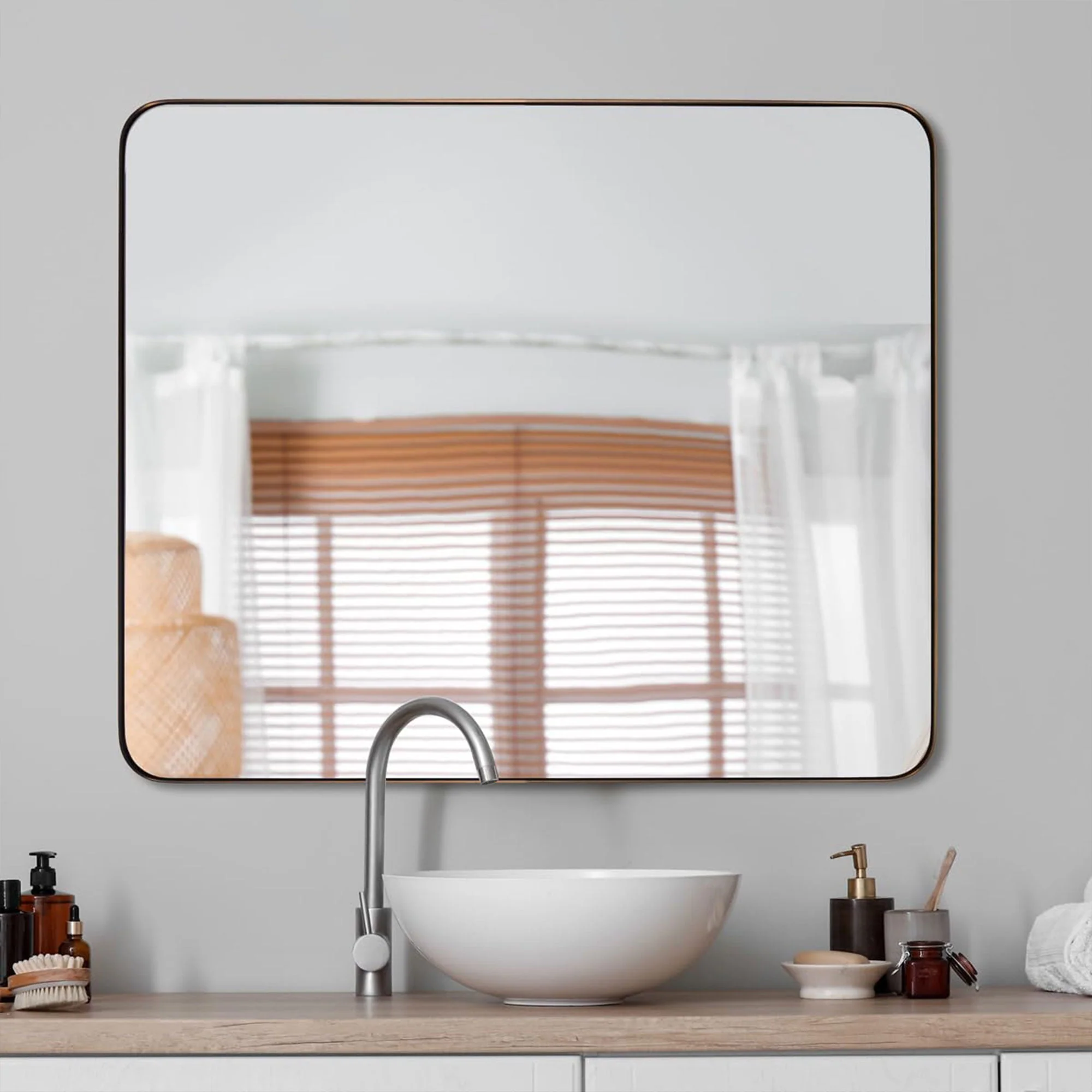 ANDY STAR Modern 22 x 30 Inch Rectangular Hanging Bathroom Vanity Mirror, Bronze - Image 9