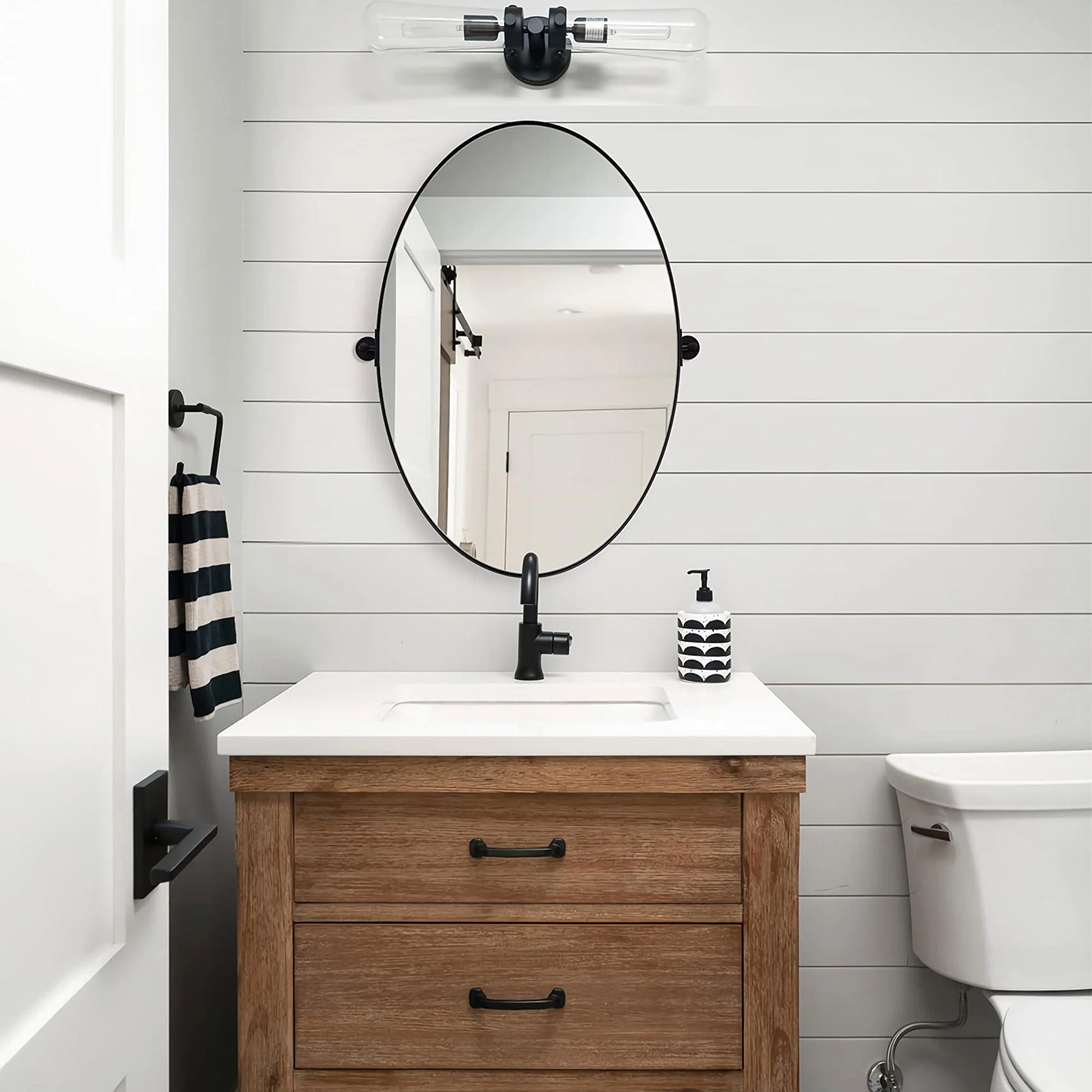 ANDY STAR Modern 22 x 34 Inch Oval Wall Hanging Bathroom Mirror, Matte Black - Image 9