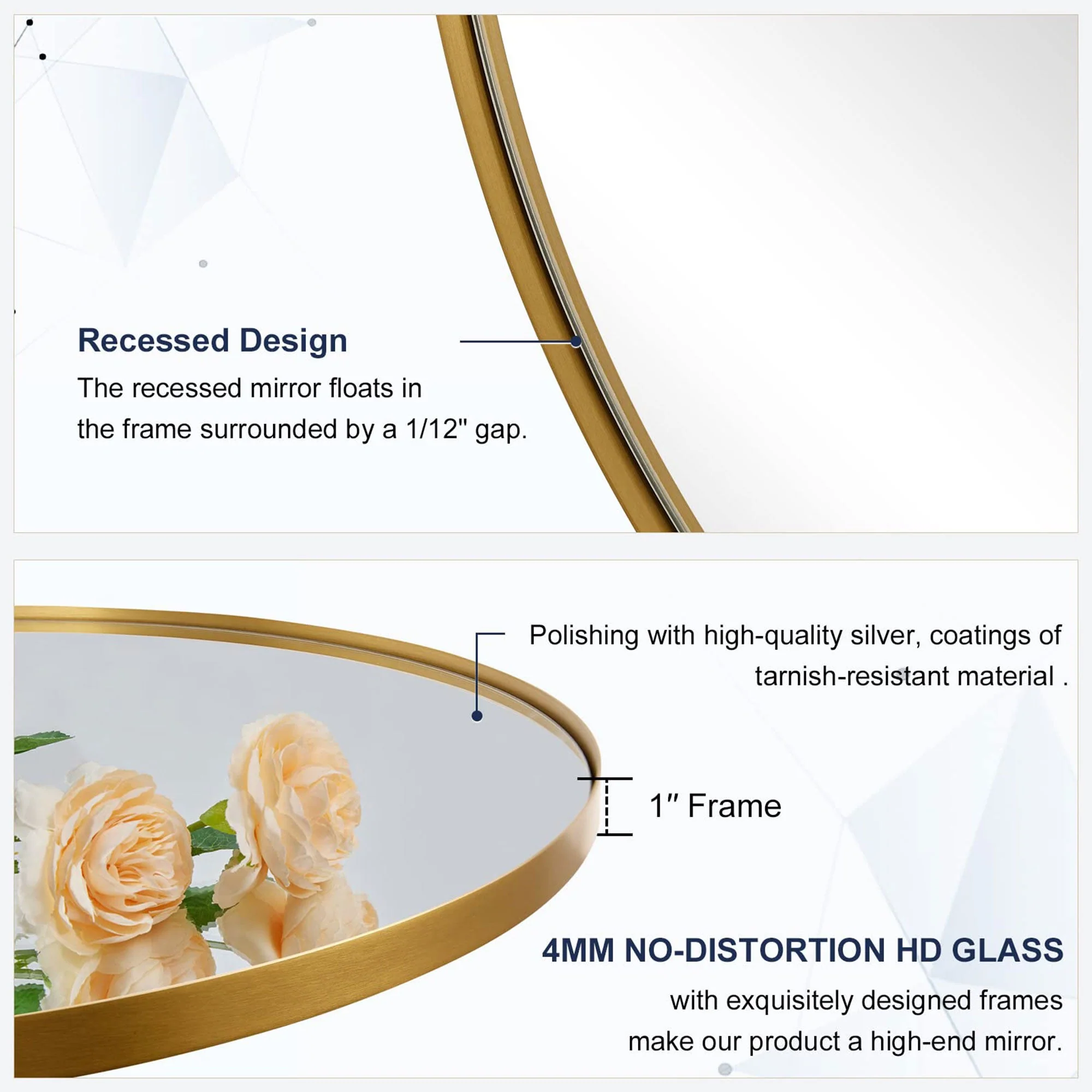 ANDY STAR Modern 24 x 36 Inch Oval Wall Hanging Bathroom Mirror, Brushed Gold - Image 5