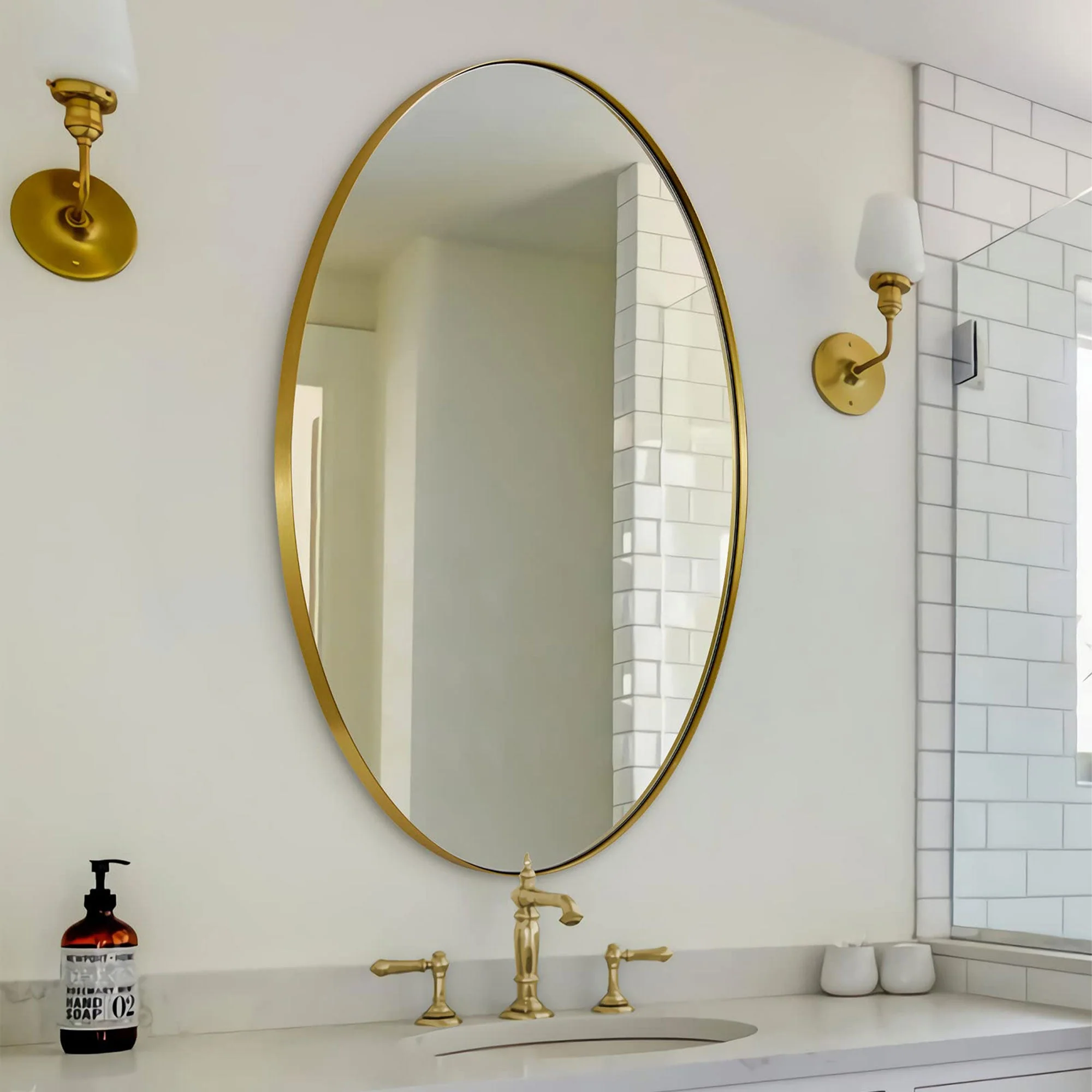 ANDY STAR Modern 24 x 36 Inch Oval Wall Hanging Bathroom Mirror, Brushed Gold - Image 7