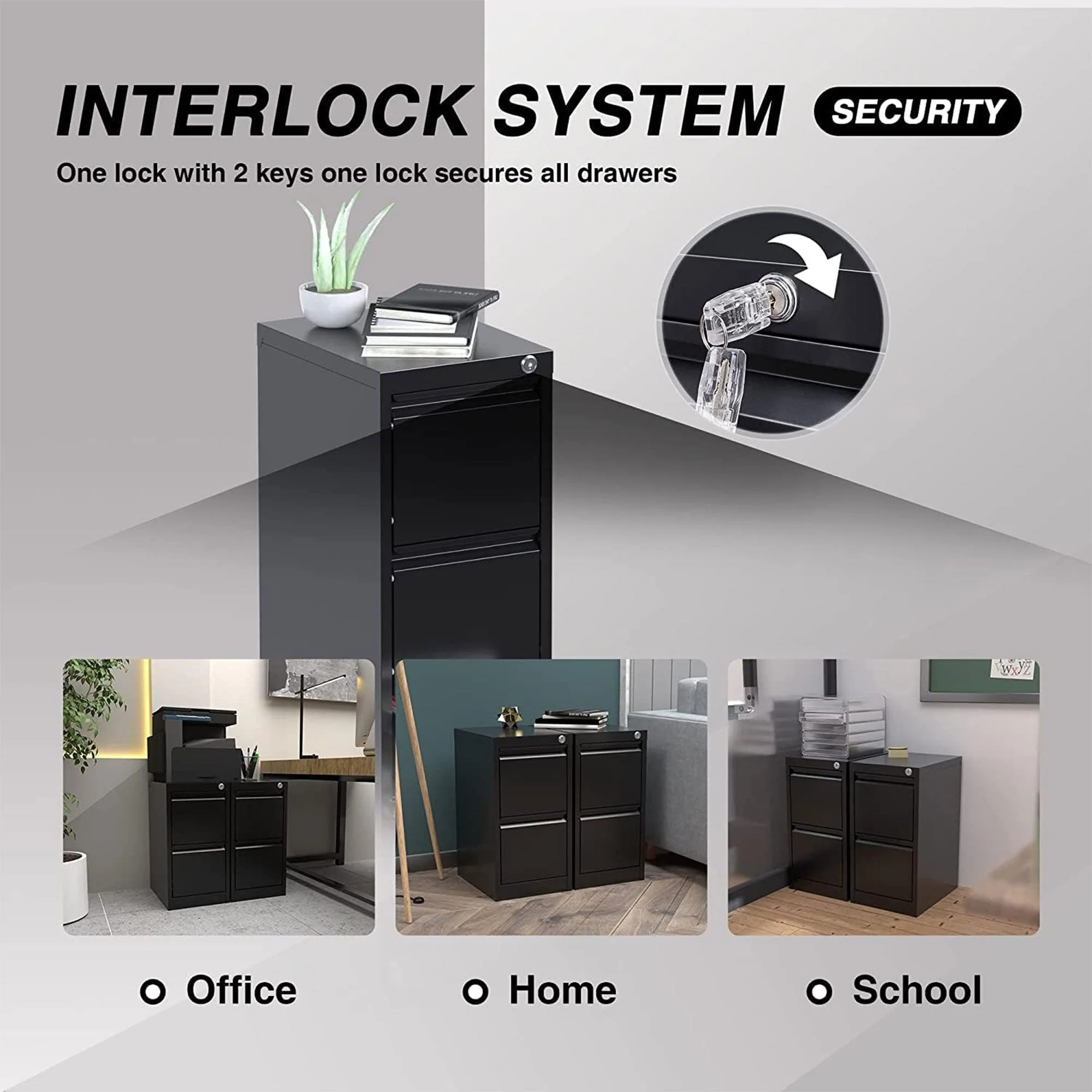 AOBABO 2 Drawer Vertical Metal File Cabinet with Lock for Home and Office, Black - Image 6