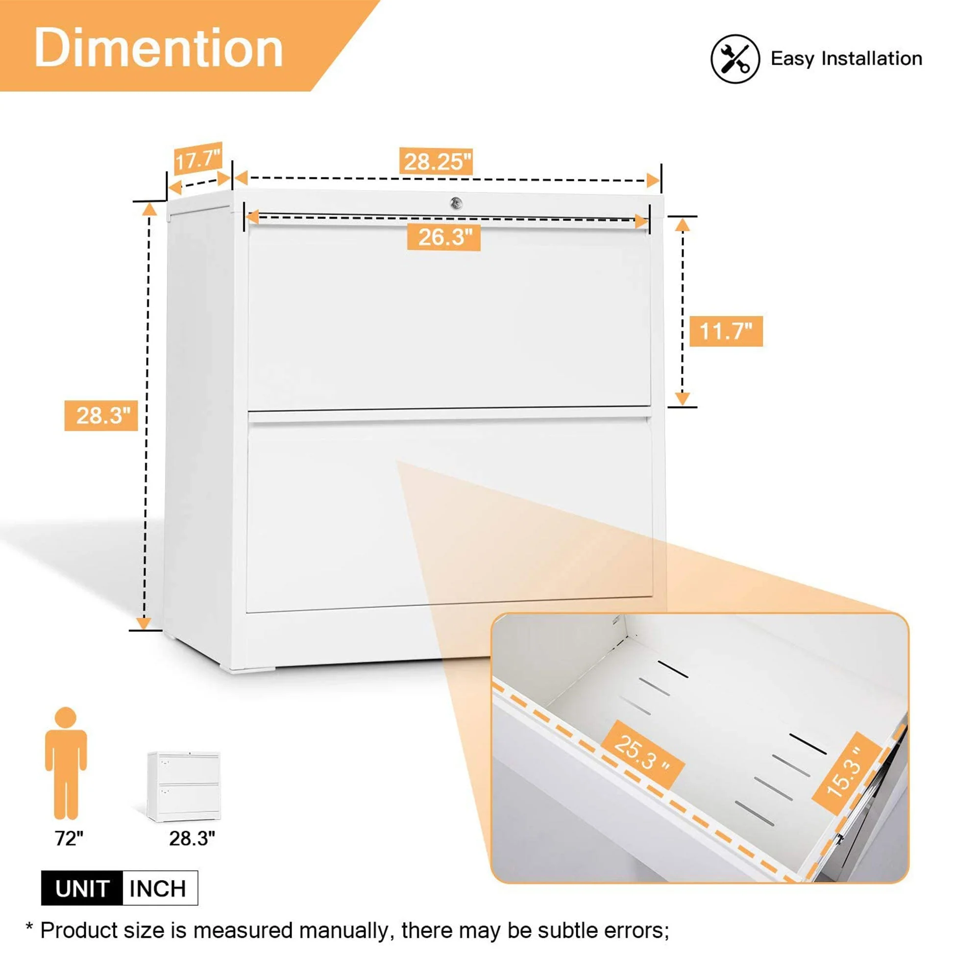 Aobabo 28.25 Inch Locking 2 Drawer Metal Office Storage Filing Cabinet, White - Image 2