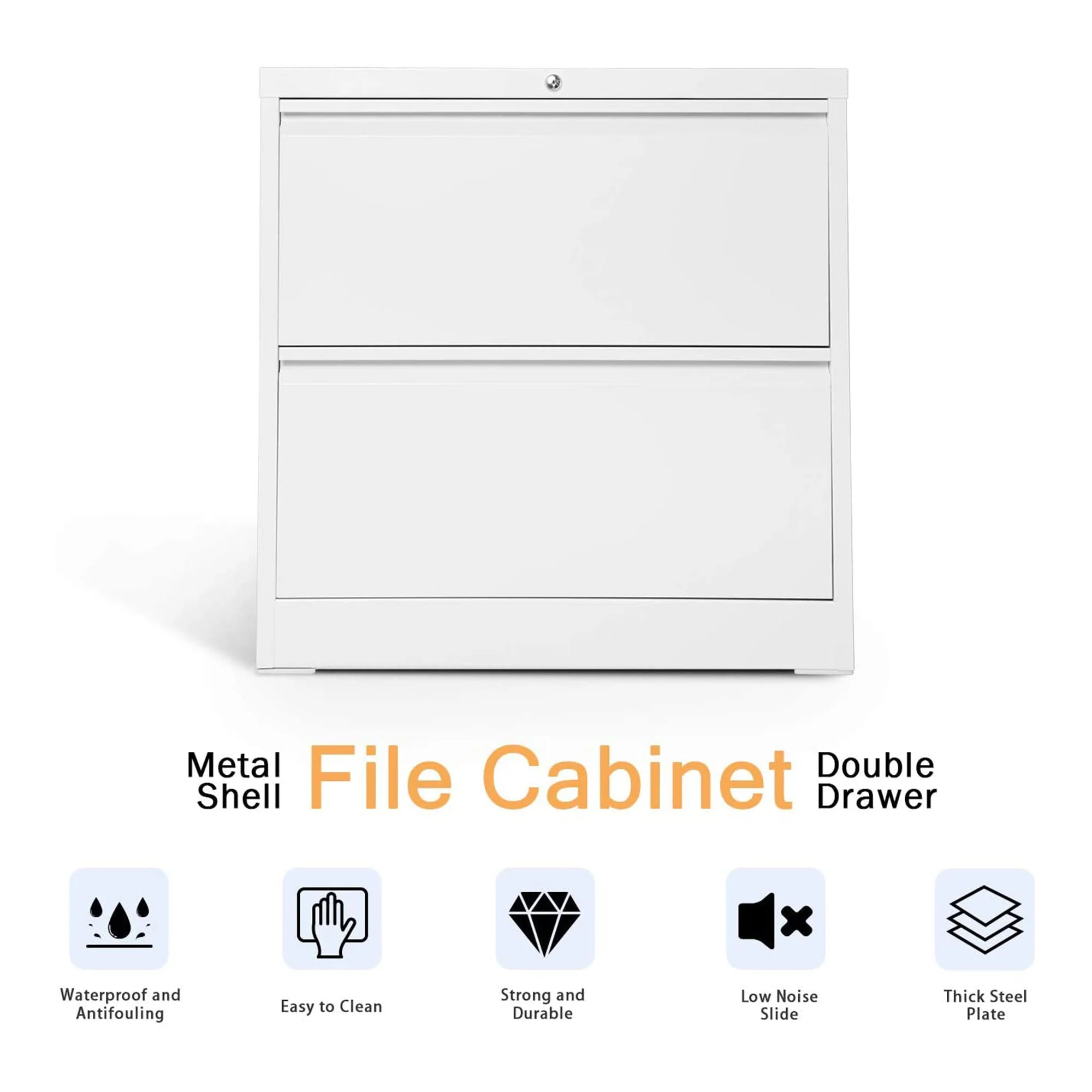 AOBABO 28 Inch Locking 2 Drawer Metal Office Storage Filing Cabinet, White - Image 6